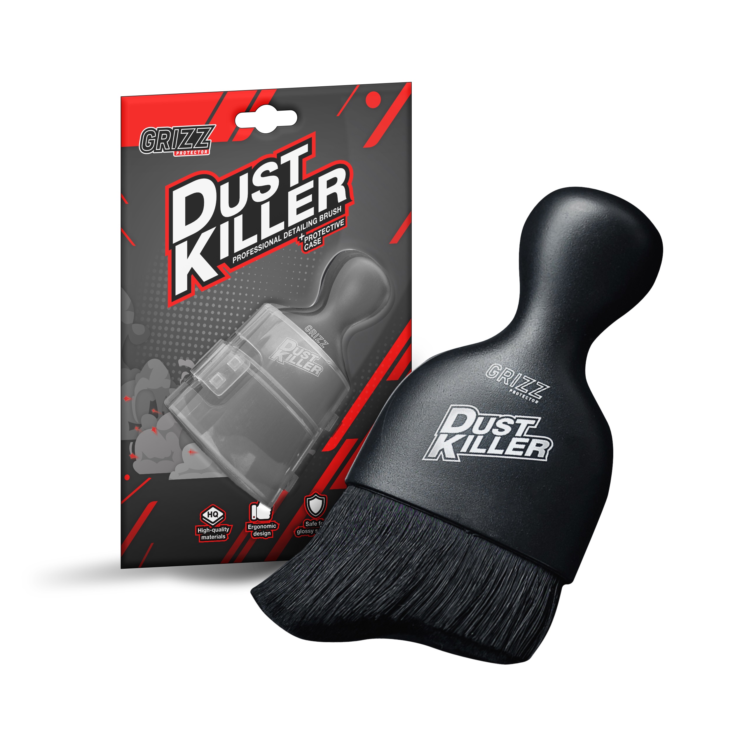 Opakowanie+pedzel1 Grizz Dust Killer - Pędzel do czyszczenia kurzu z wnętrza auta - obrazek 1