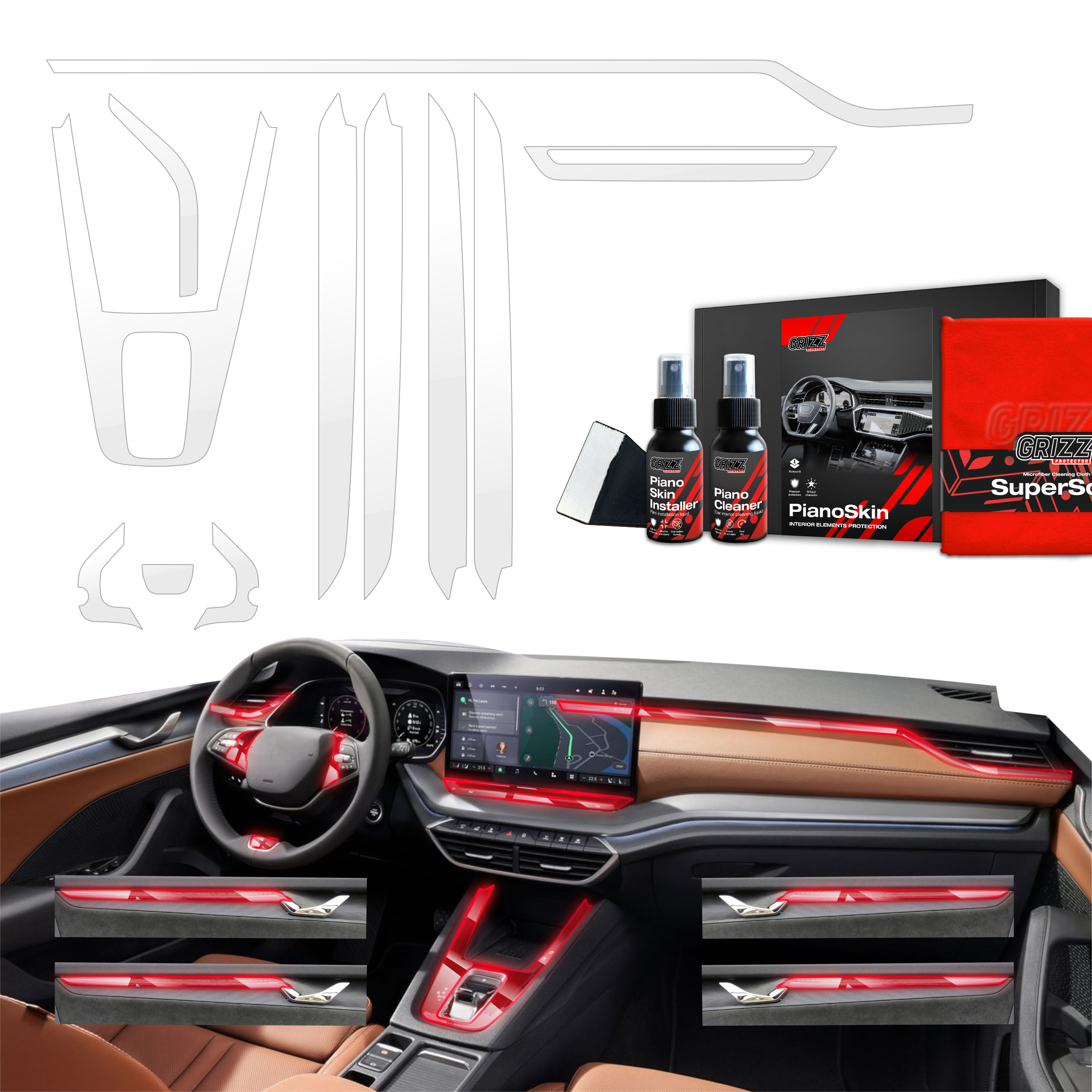11w1 Grizz folia ochronna do wnętrza Skoda Octavia 4 (2020-2024) Bezbarwna PianoSkin