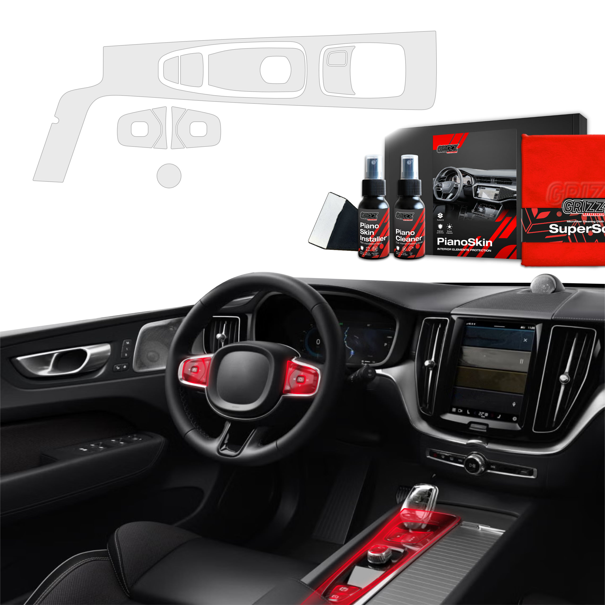 4w1 Grizz folia ochronna do wnętrza Volvo XC60 (2021-2026) Antyodciskowa PianoSkin