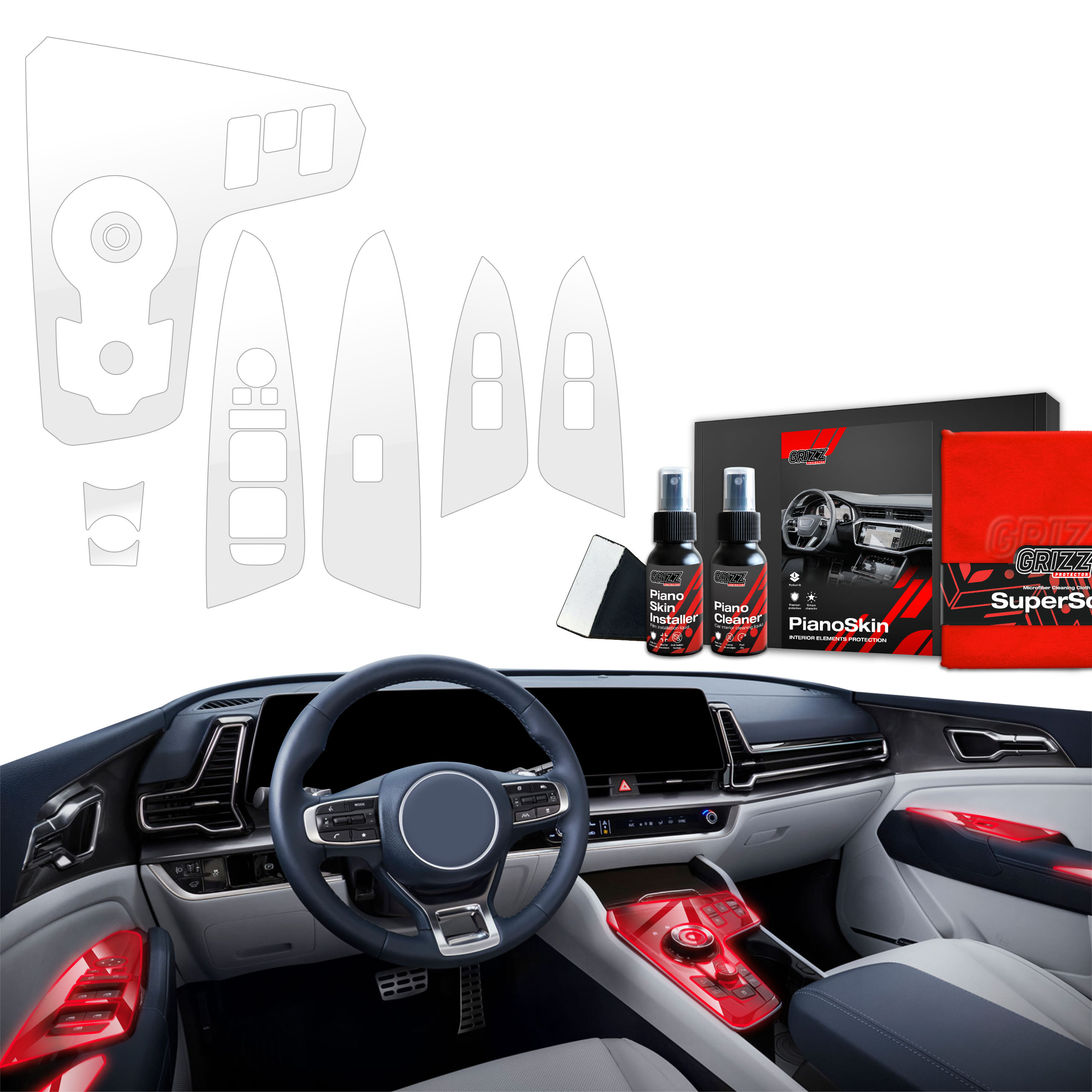 6w1 Grizz folia ochronna do wnętrza Kia Sportage 5 (2021-2024) Bezbarwna PianoSkin
