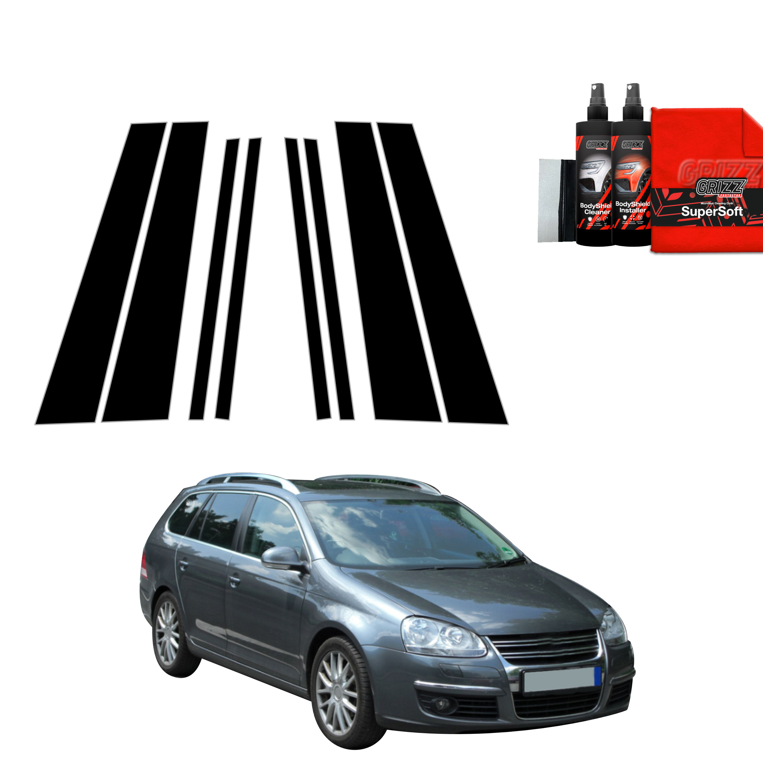 8w1 Czarna folia na słupki do Volkswagen Golf 5 Variant (2003-2009)