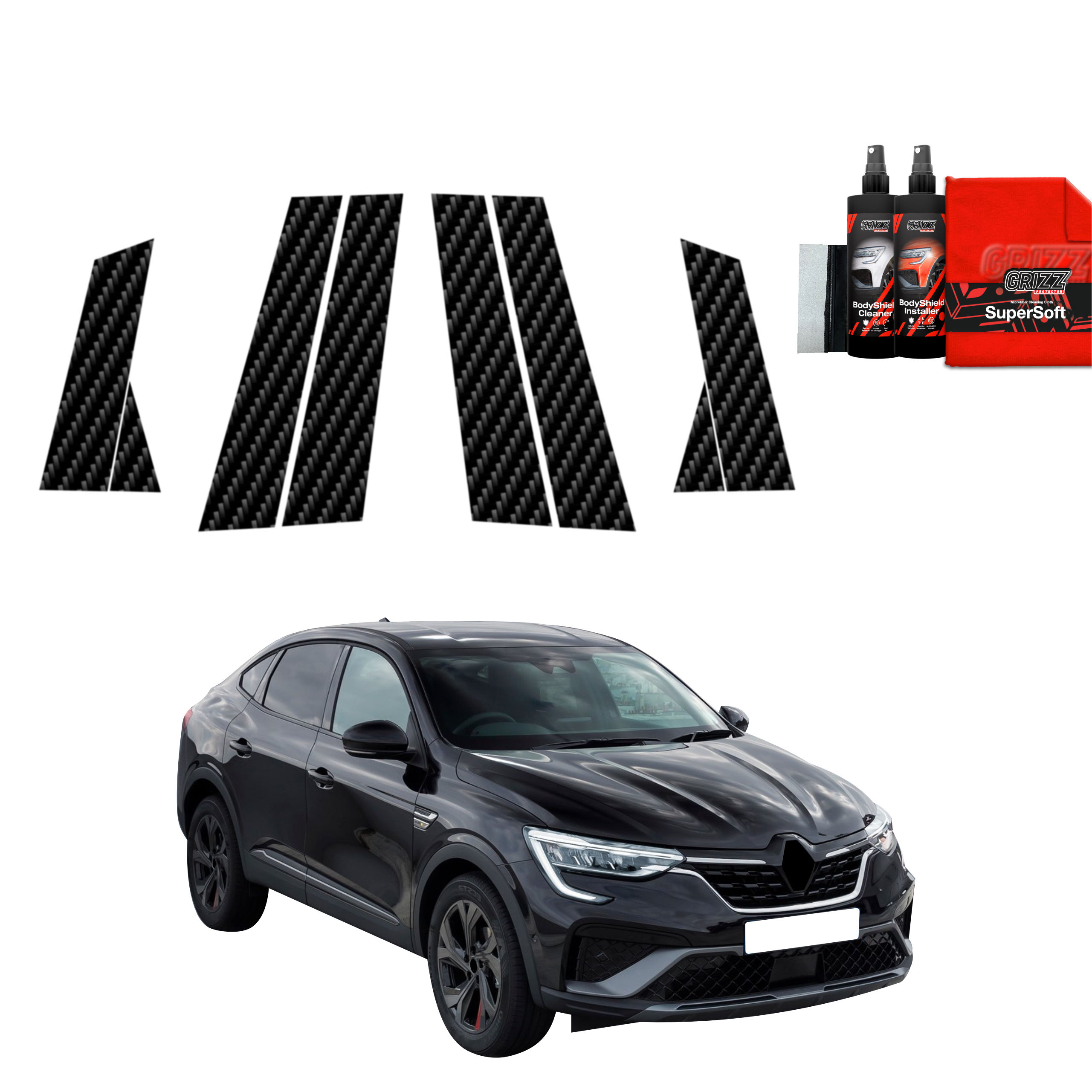 8w1 Folia karbonowa na słupki do Renault Arkana (2022-2026)