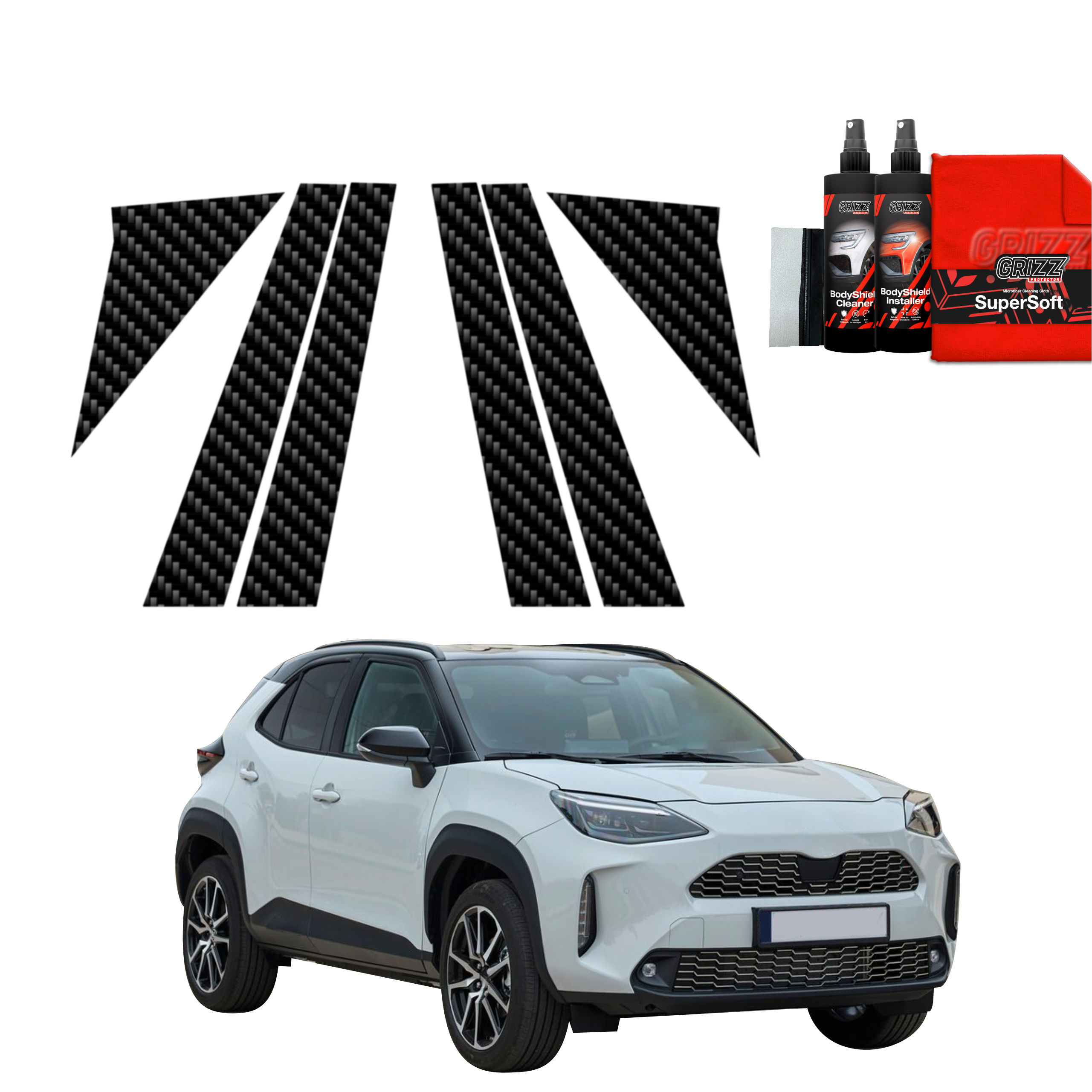 6w1 Folia karbonowa na słupki do Toyota Yaris Cross (2021-2026)