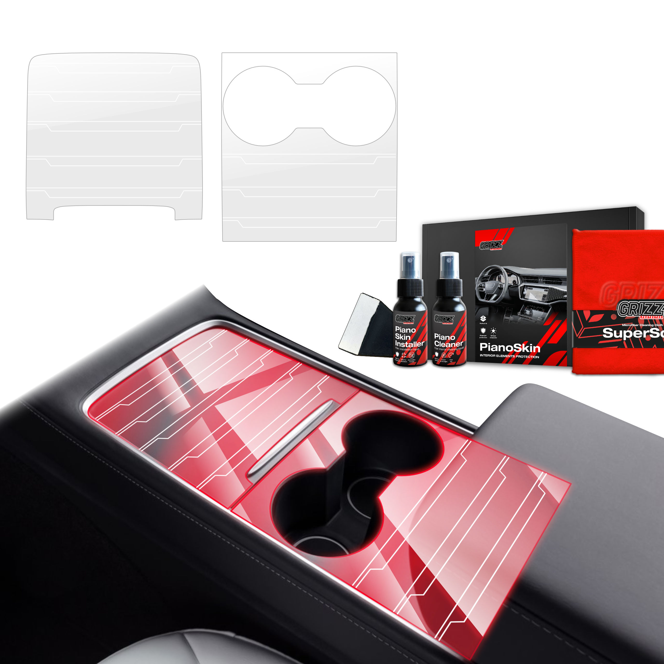 2w1 Grizz folia ochronna do wnętrza Tesla Model 3 (2021-2025) Bezbarwna Dynamic PianoSkin