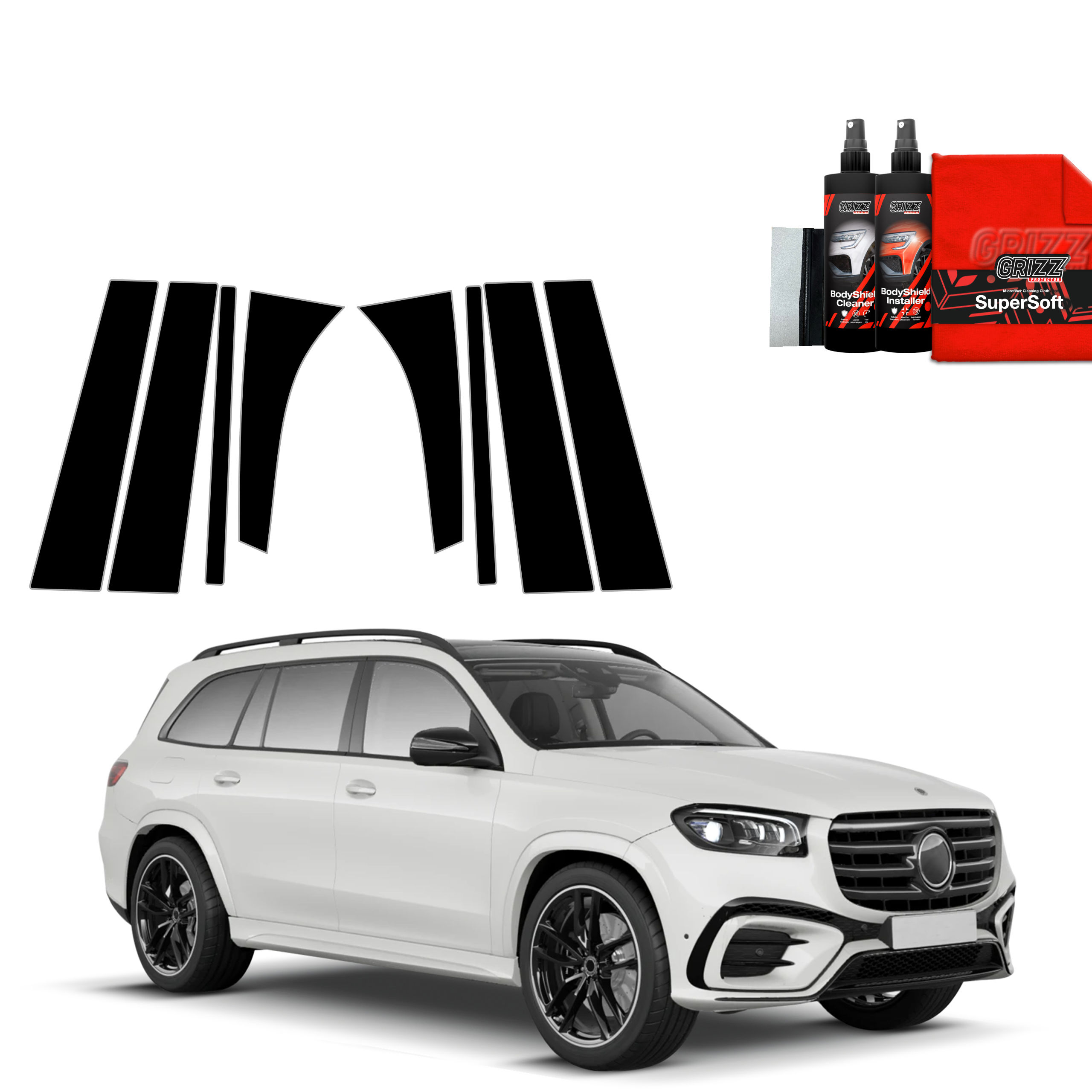 8w1 Czarna folia na słupki do Mercedes GLS 450d (2023-2026)