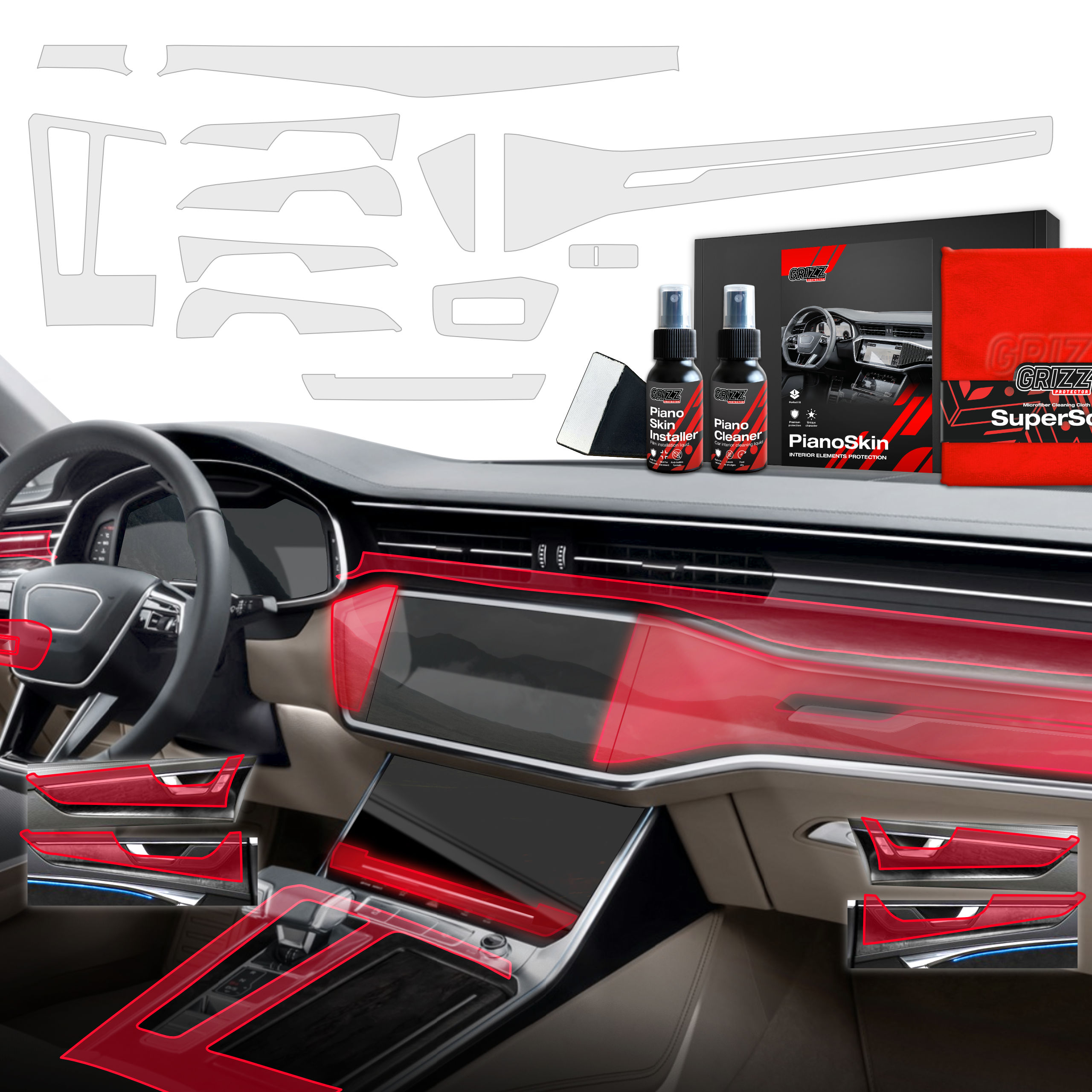 12w1 Grizz folia ochronna do wnętrza Audi A7 C8 (2018-2025) Antyodciskowa PianoSkin