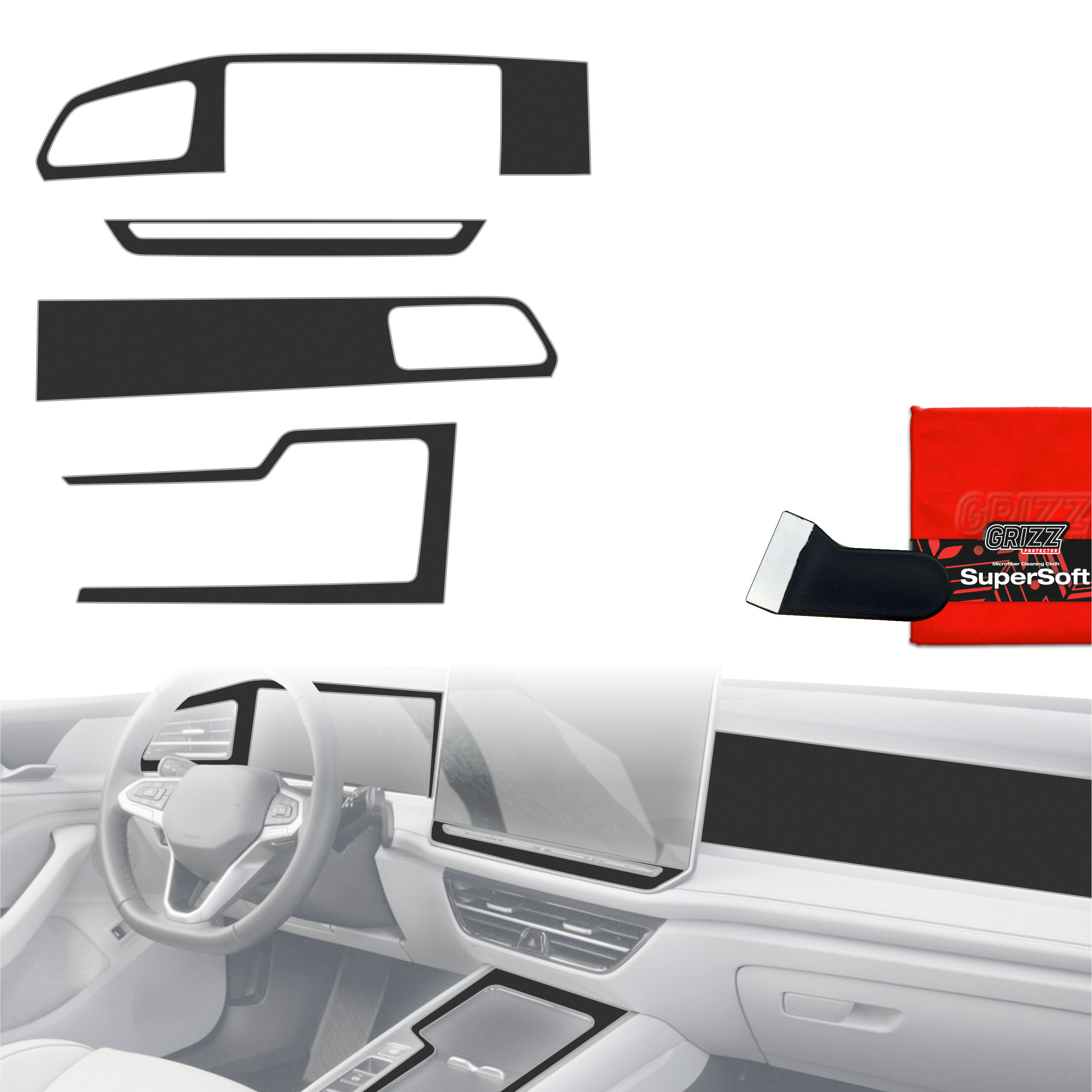 Folia do wnętrza Volkswagen Passat B9 12,9" (2024-2026) GRIZZ 4w1 Czarna Antyodciskowa