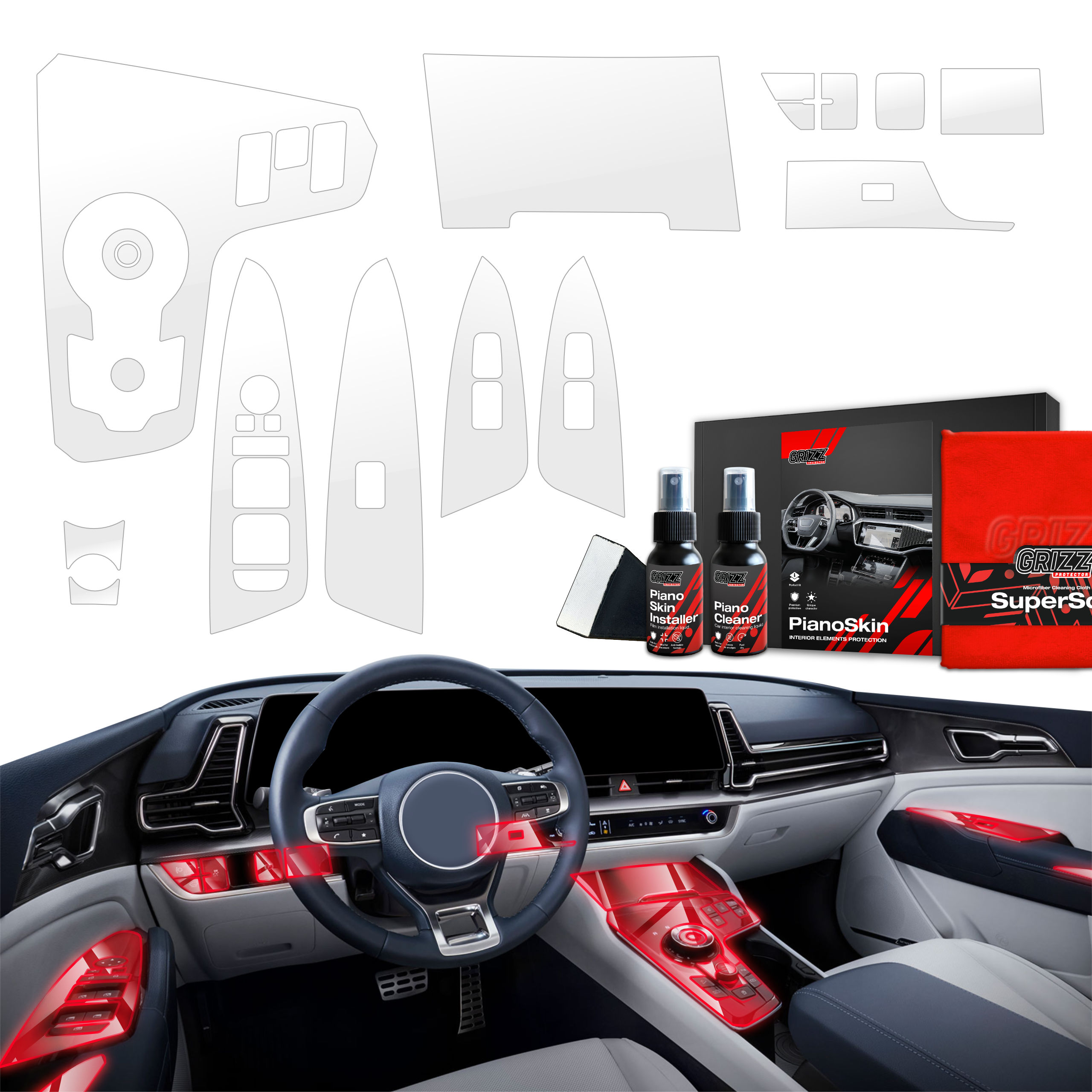 11w1 Grizz folia ochronna do wnętrza Kia Sportage 5 (2021-2024) Bezbarwna PianoSkin