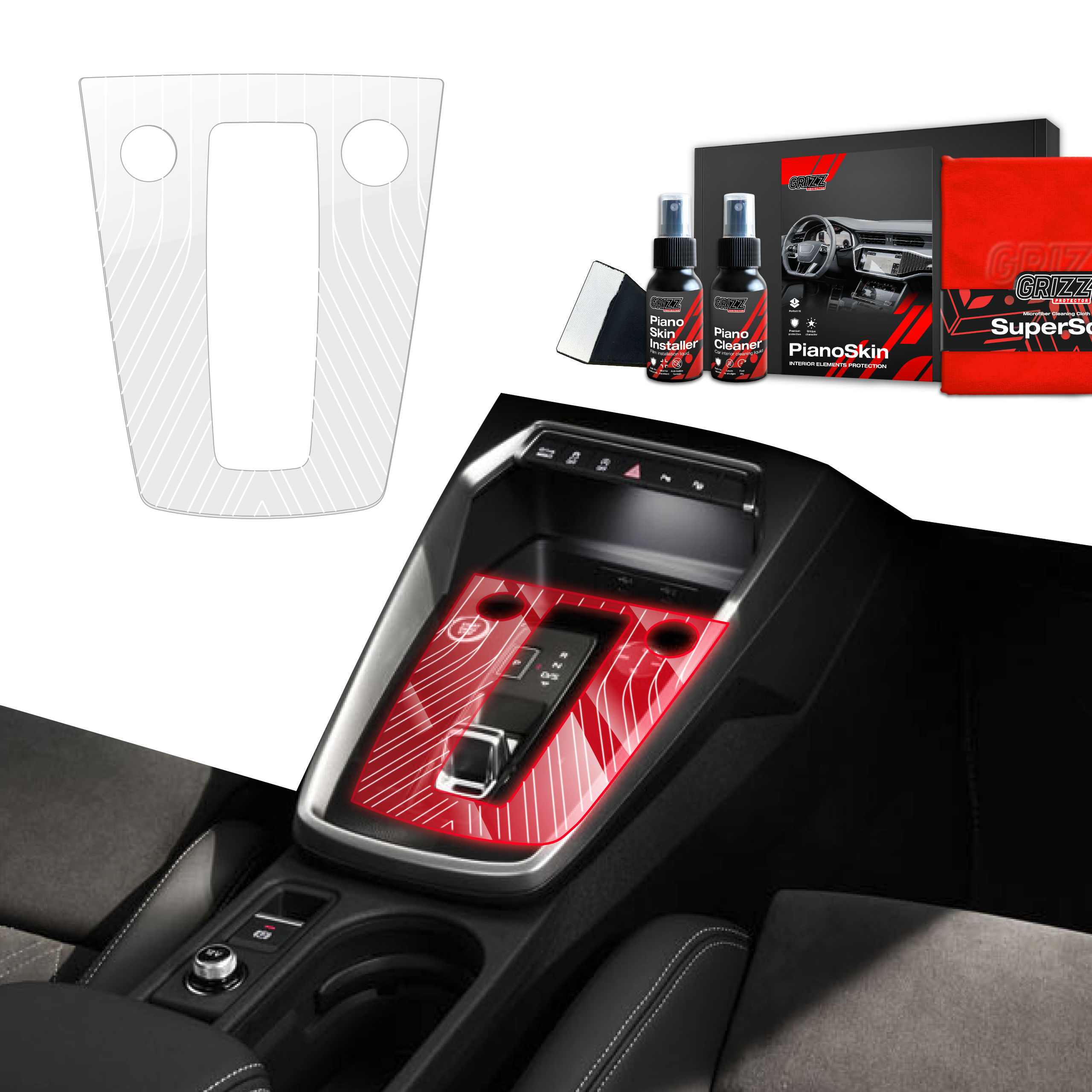 Grizz folia ochronna do wnętrza Audi RS3 8Y (2020-2024) Bezbarwna Dynamic PianoSkin
