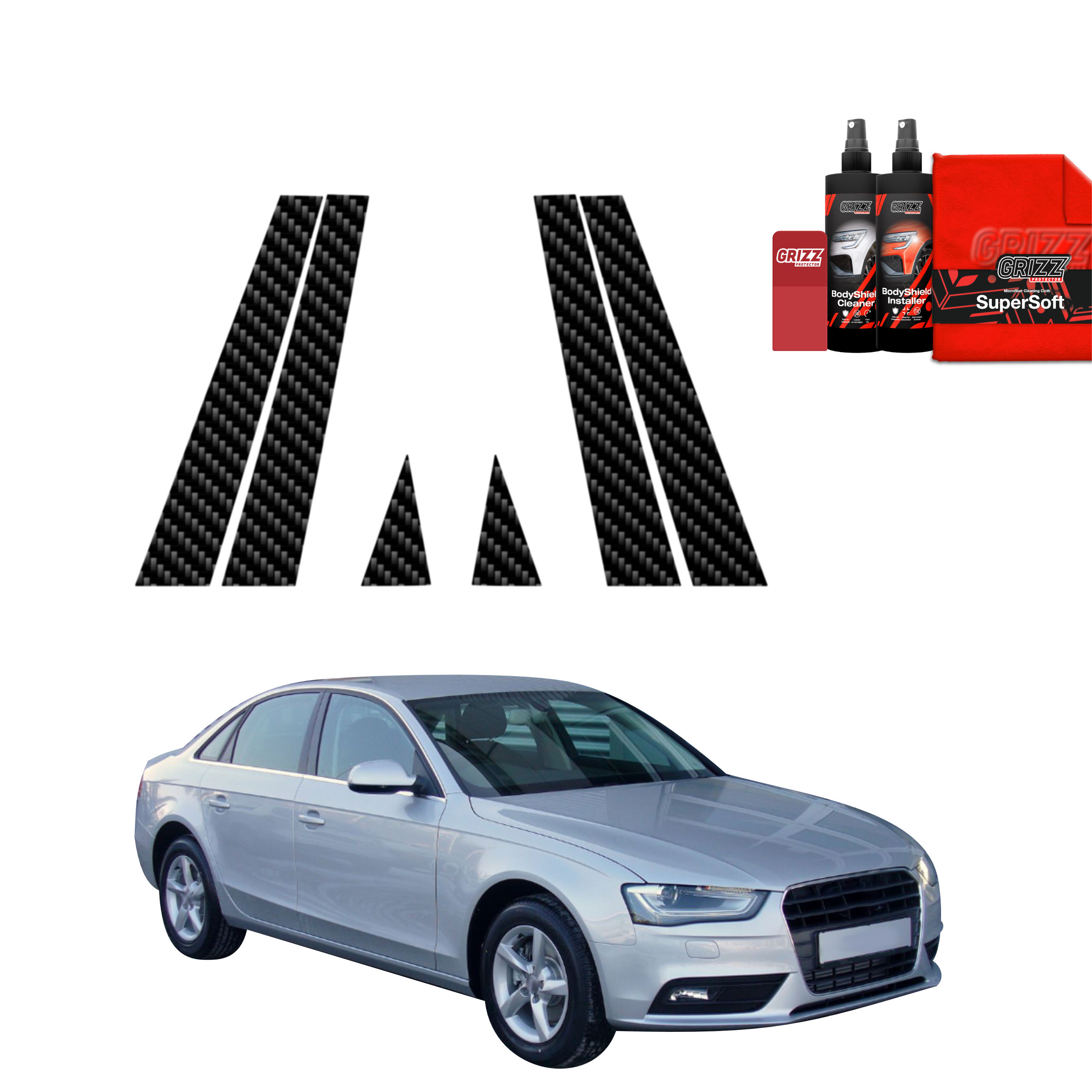 6w1 Folia karbonowa na słupki do Audi A4 B8 Sedan Facelifting (2011-2015)