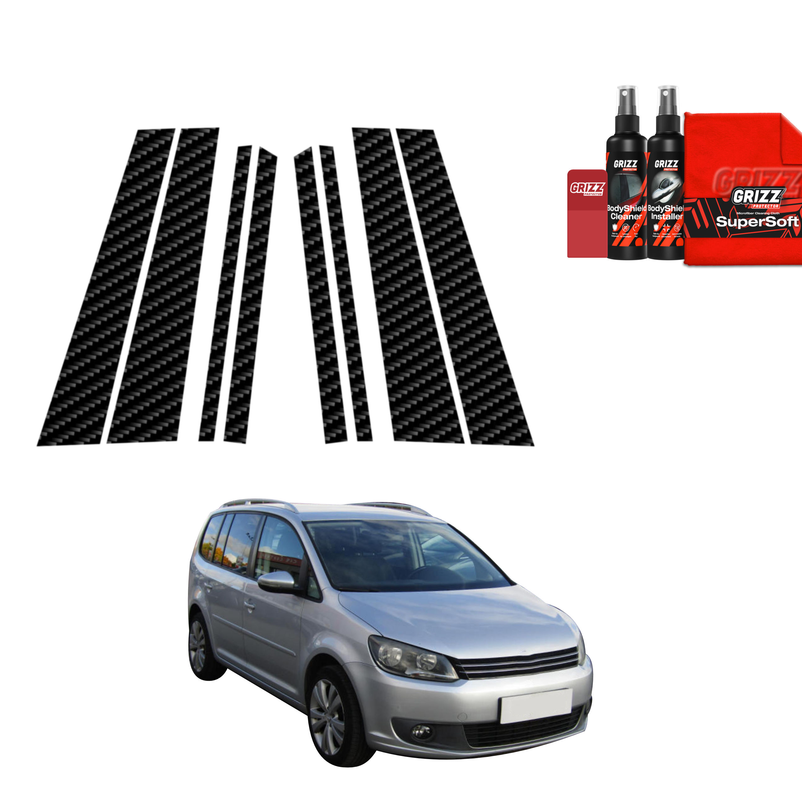 8w1 Folia karbonowa na słupki Grizz do Volkswagen Touran I MPV 5D (2010-2015)