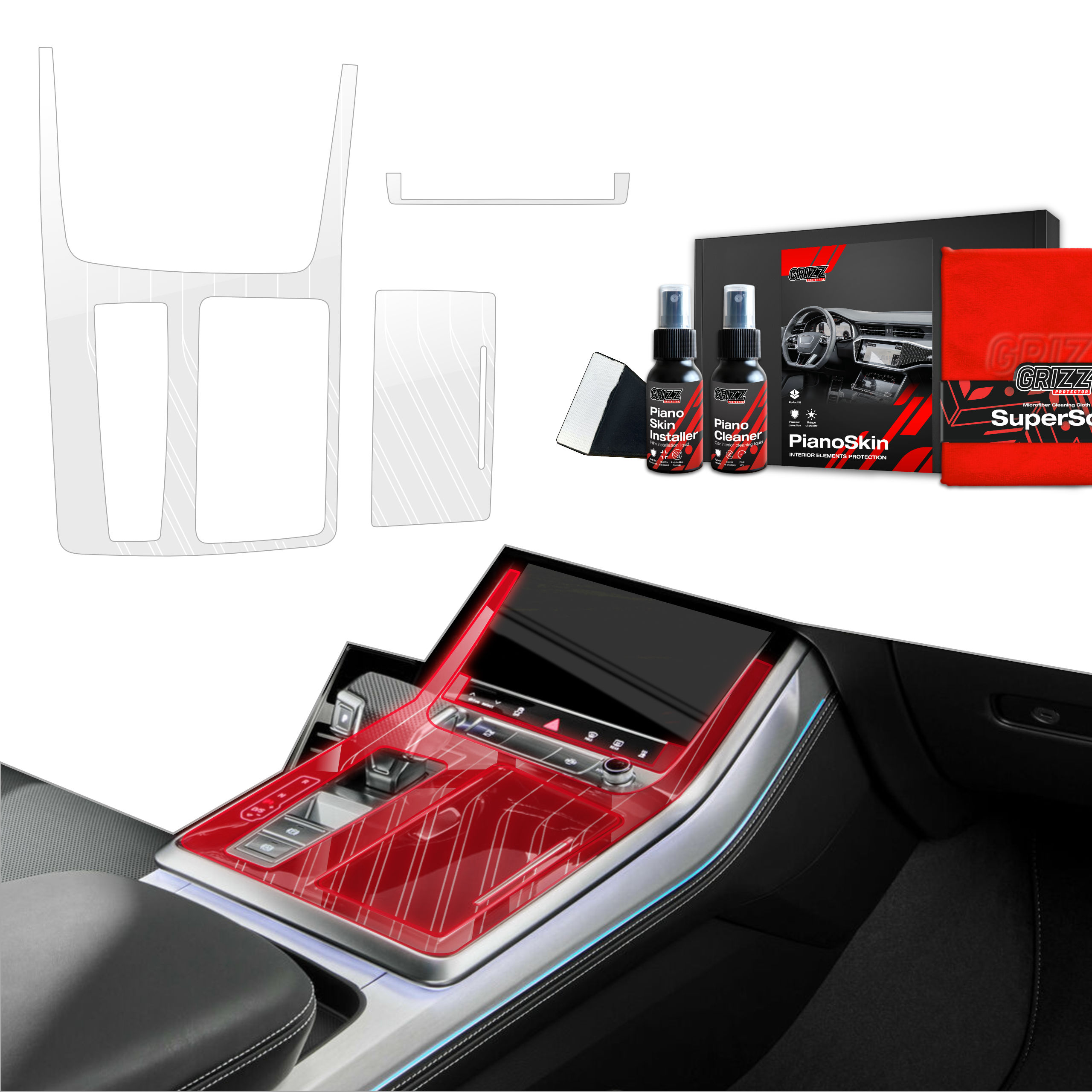 3w1 Grizz folia ochronna do wnętrza Audi SQ7 (2018-2026) Bezbarwna Dynamic PianoSkin