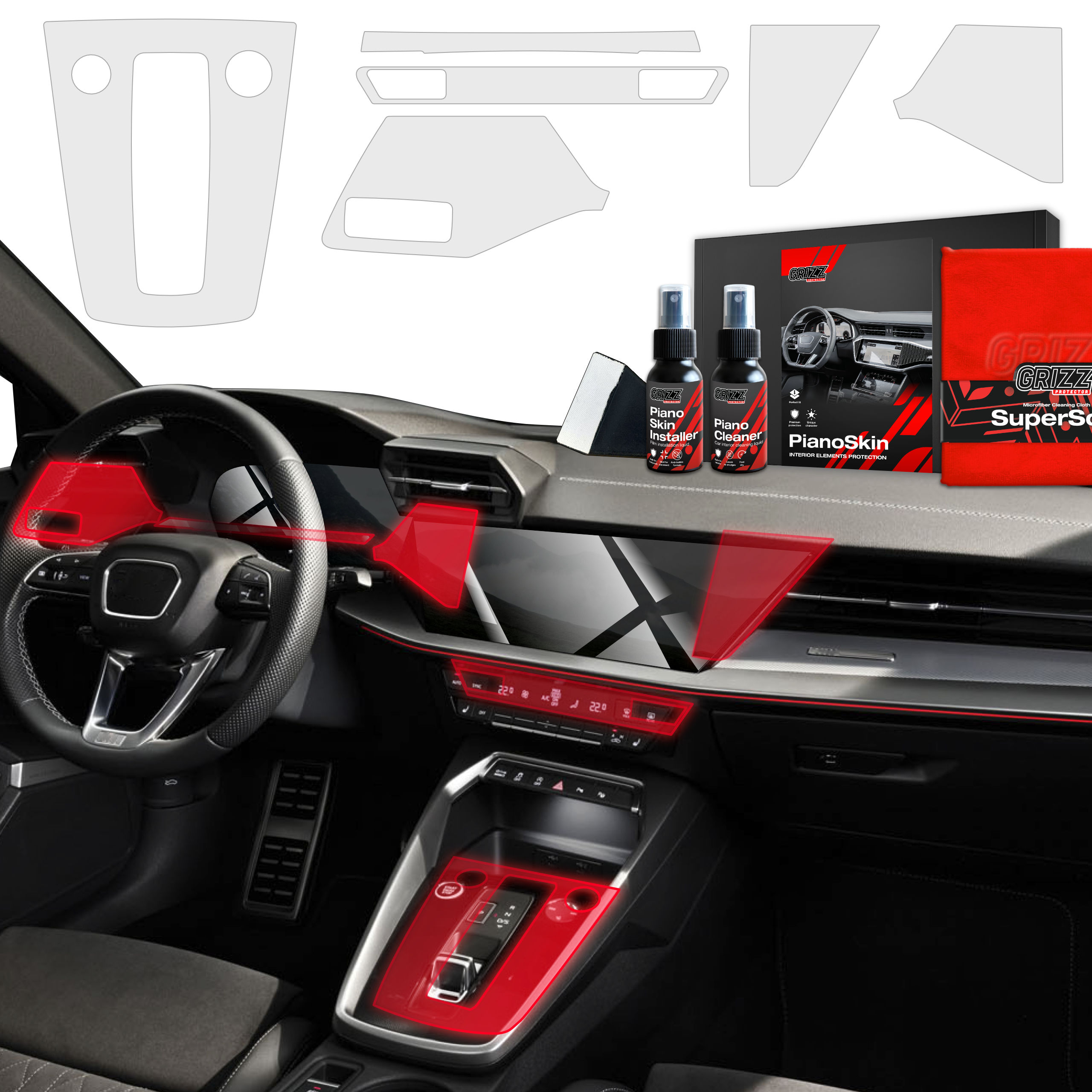 6w1 Grizz folia ochronna do wnętrza Audi S3 8Y (2020-2025) Antyodciskowa PianoSkin