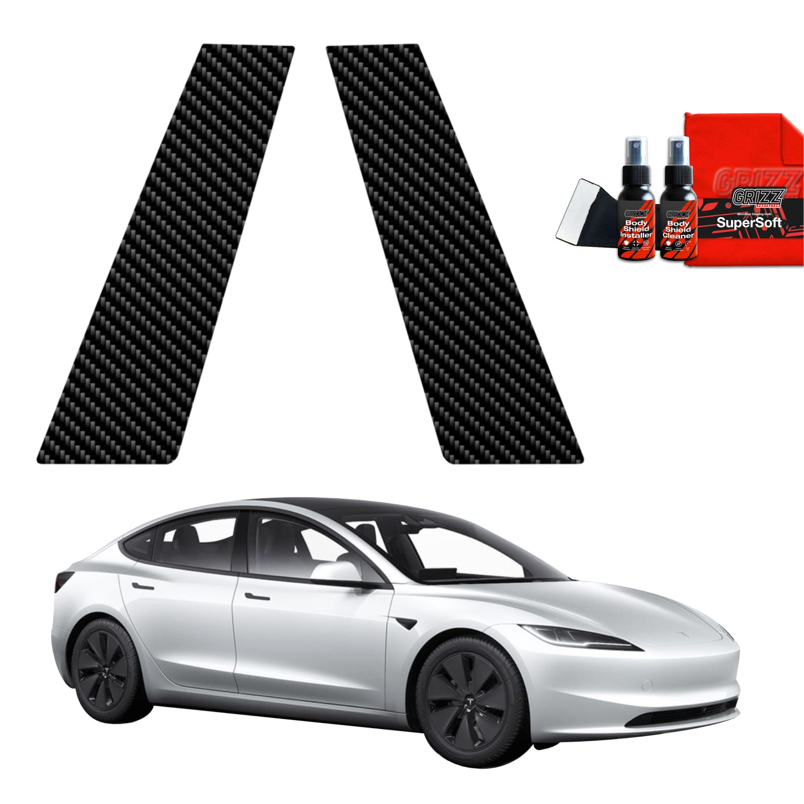 2w1 Folia karbonowa na słupki do Tesla Model 3 (2021-2025)