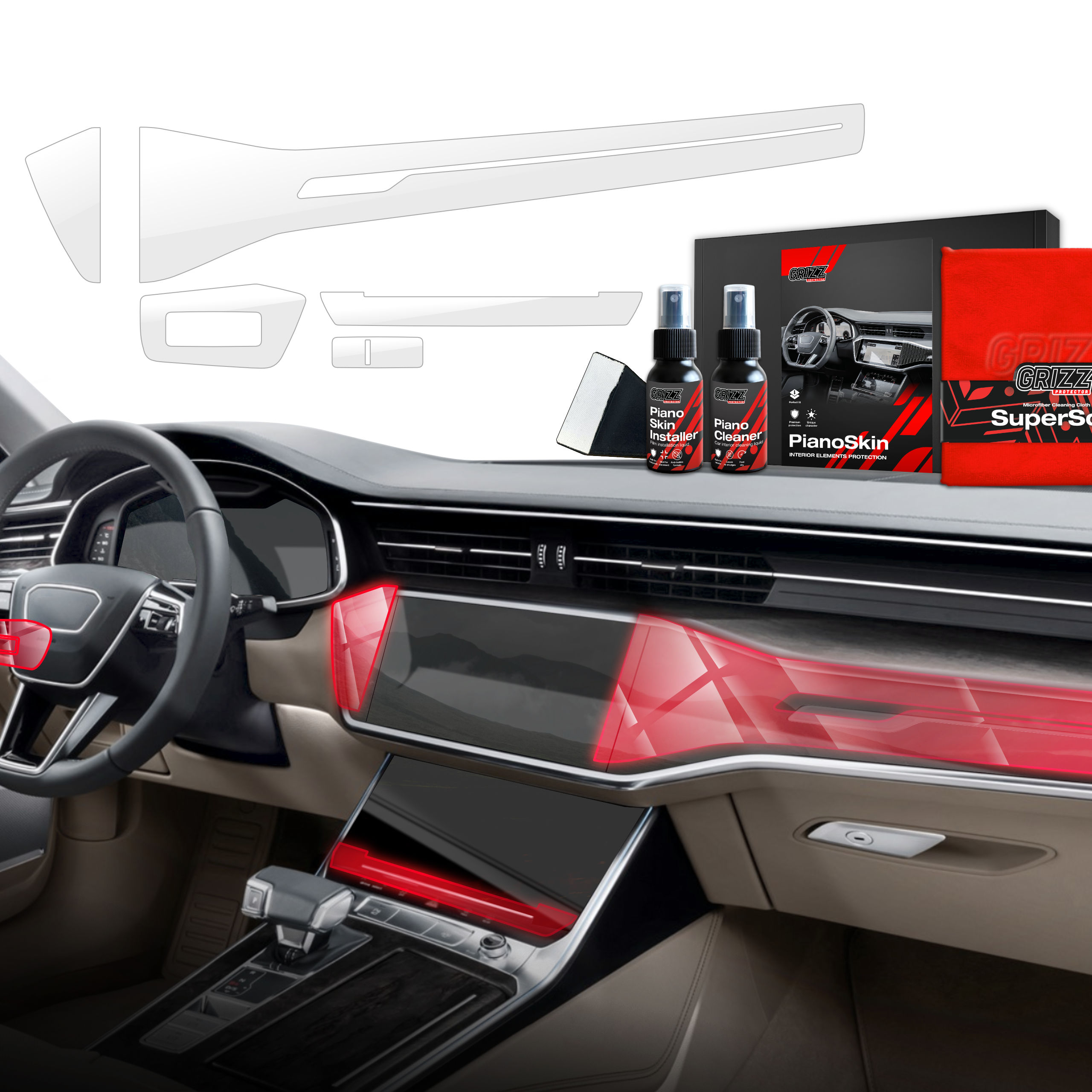 5w1 Grizz folia ochronna do wnętrza Audi A7 C8 (2018-2025) Bezbarwna PianoSkin