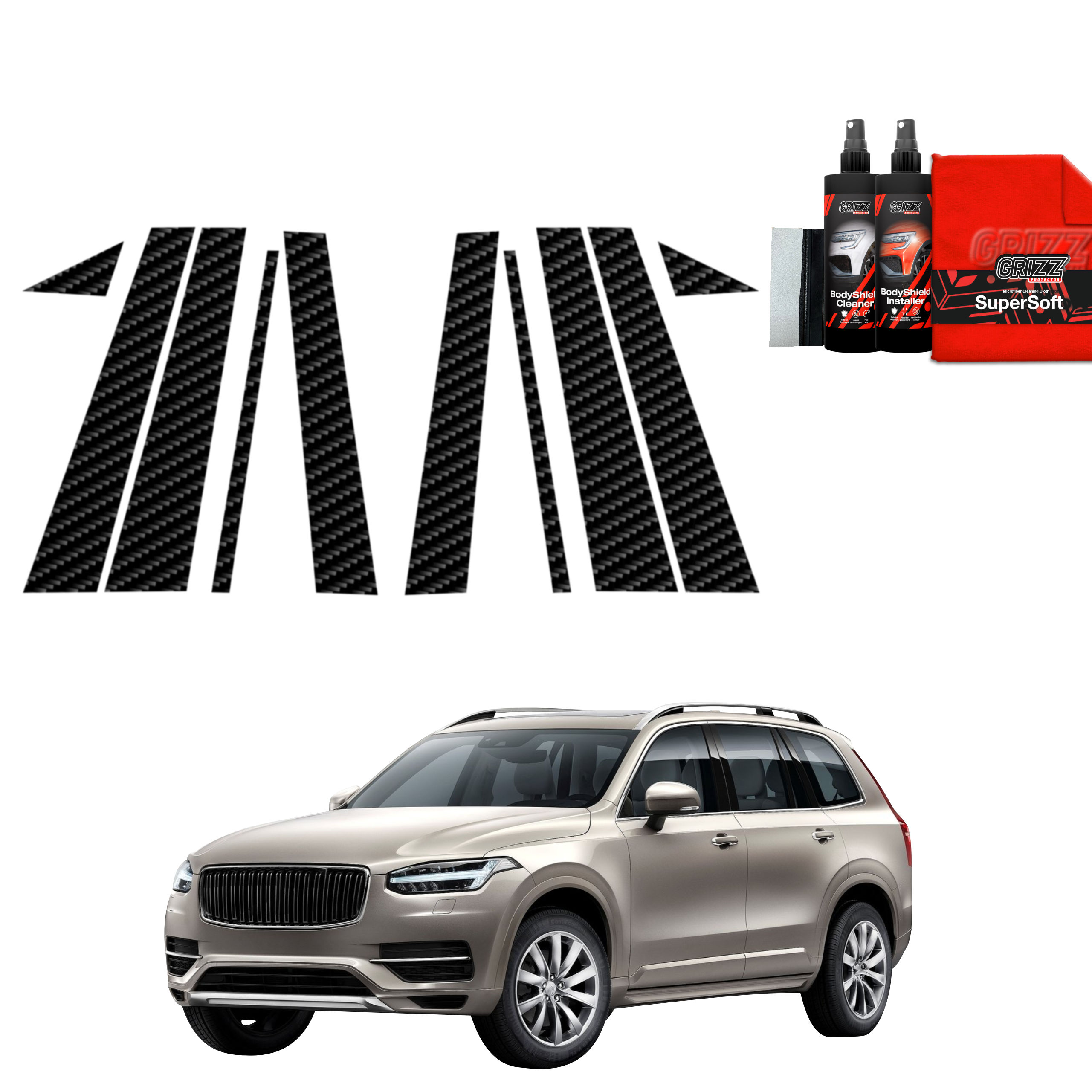 10w1 Folia karbonowa na słupki do Volvo XC90 (2015-2020)