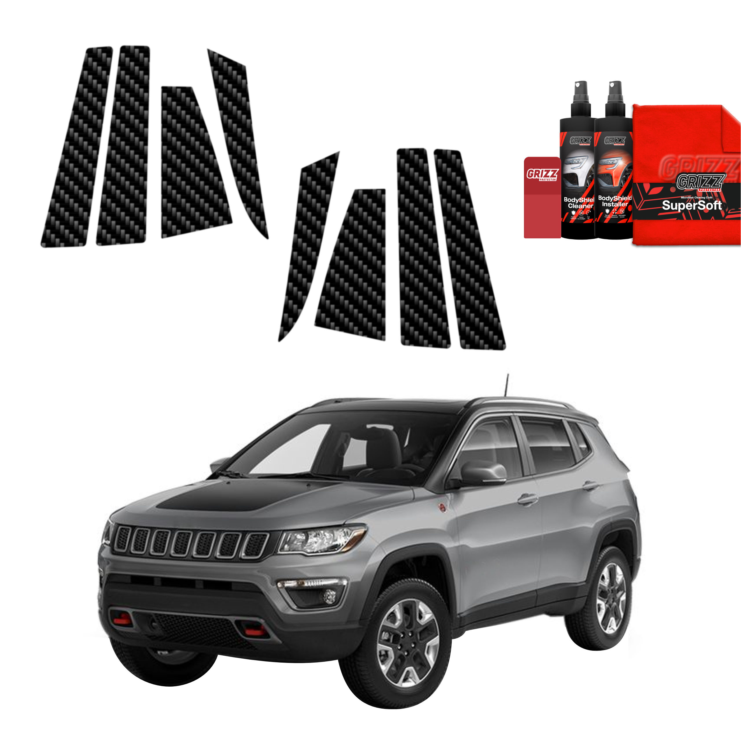 8w1 Folia karbonowa na słupki do Jeep Compass (2020-2024)