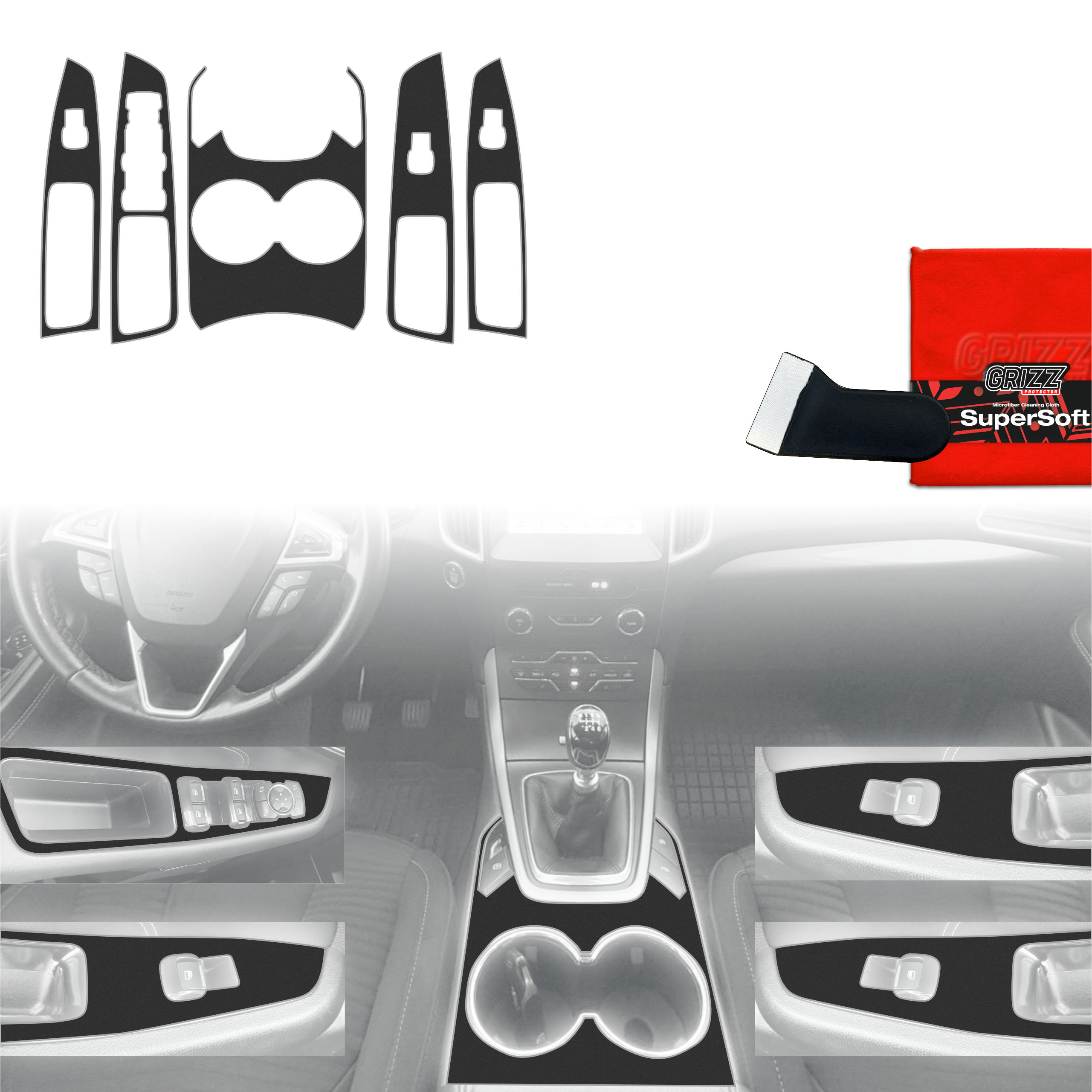 Folia do wnętrza Ford S-Max MK2 (2015-2023) GRIZZ 5w1 Czarna Antyodciskowa