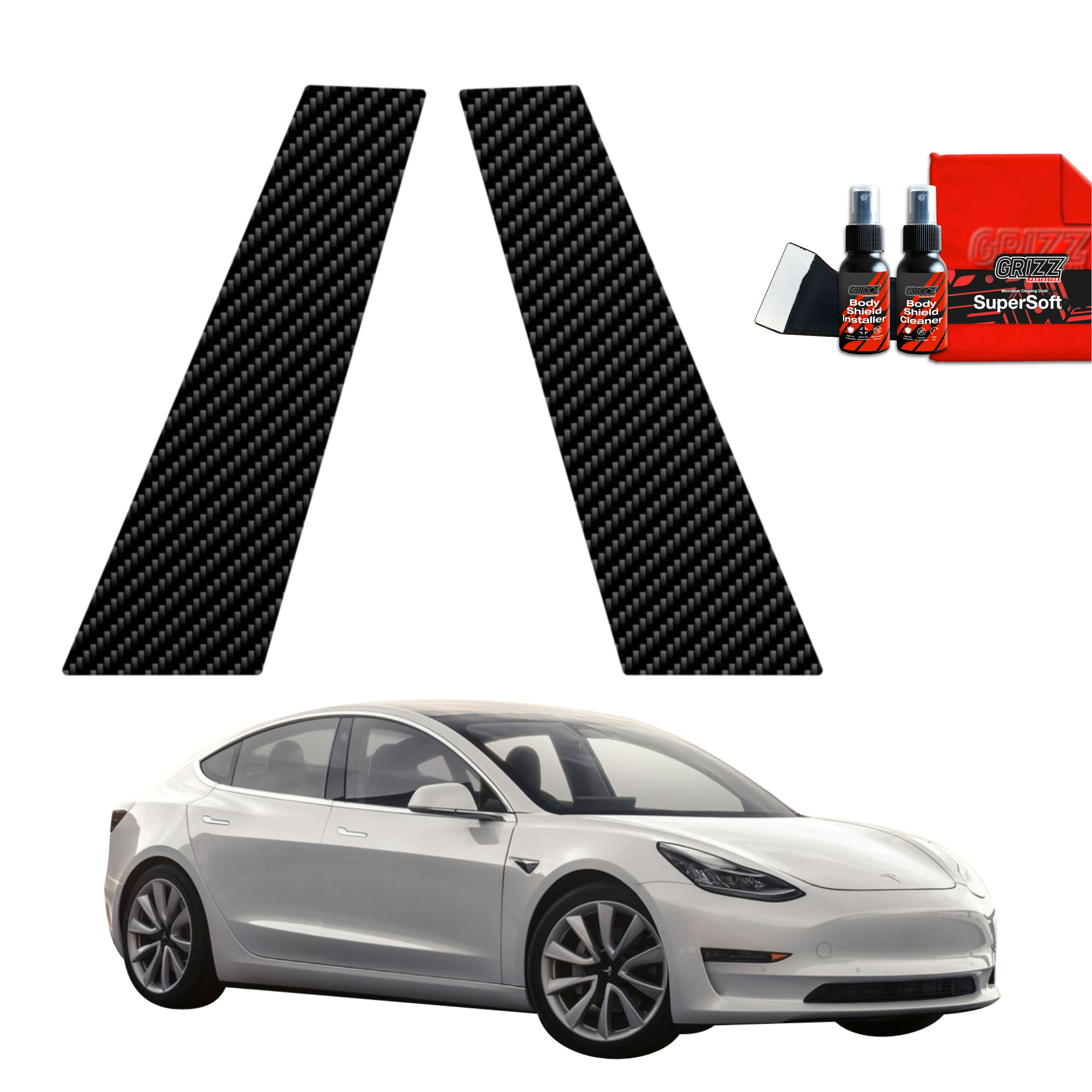 2w1 Folia karbonowa na słupki do Tesla Model 3 (2017-2020)