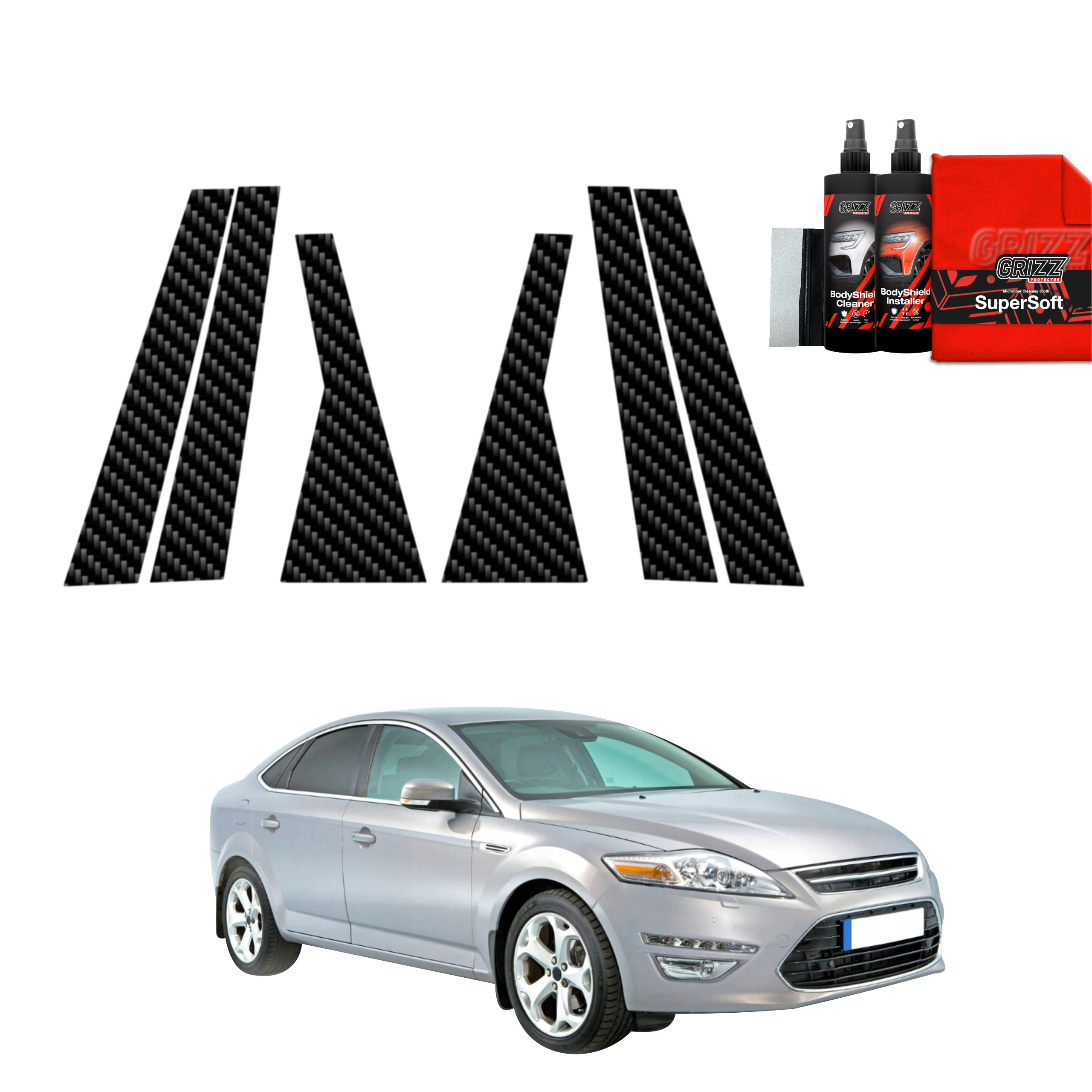 6w1 Folia karbonowa na słupki do Ford Mondeo Mk4 Sedan (2007-2014)