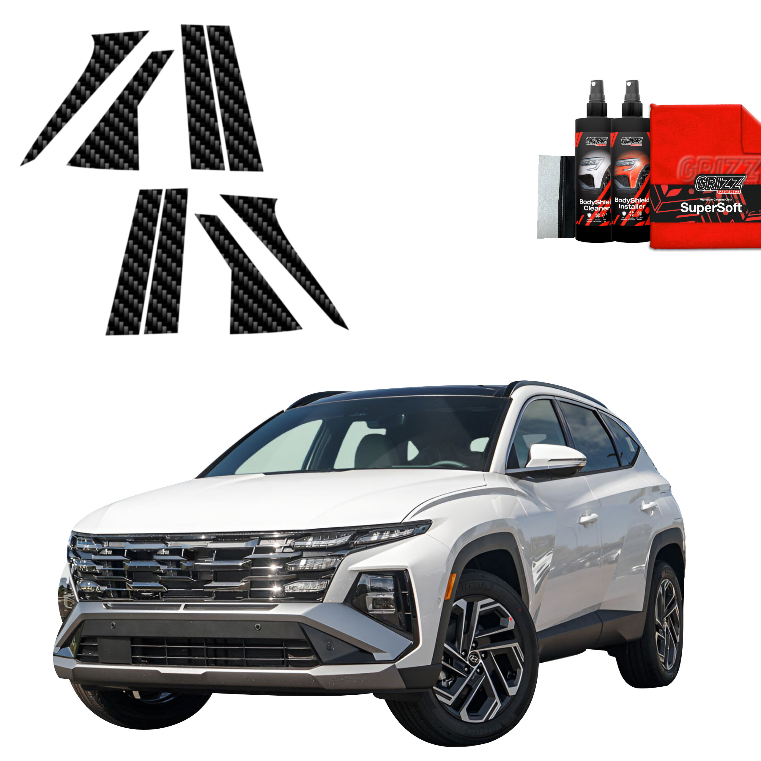 8w1 Folia karbonowa na słupki do Hyundai Tucson Facelift (2024-2026)