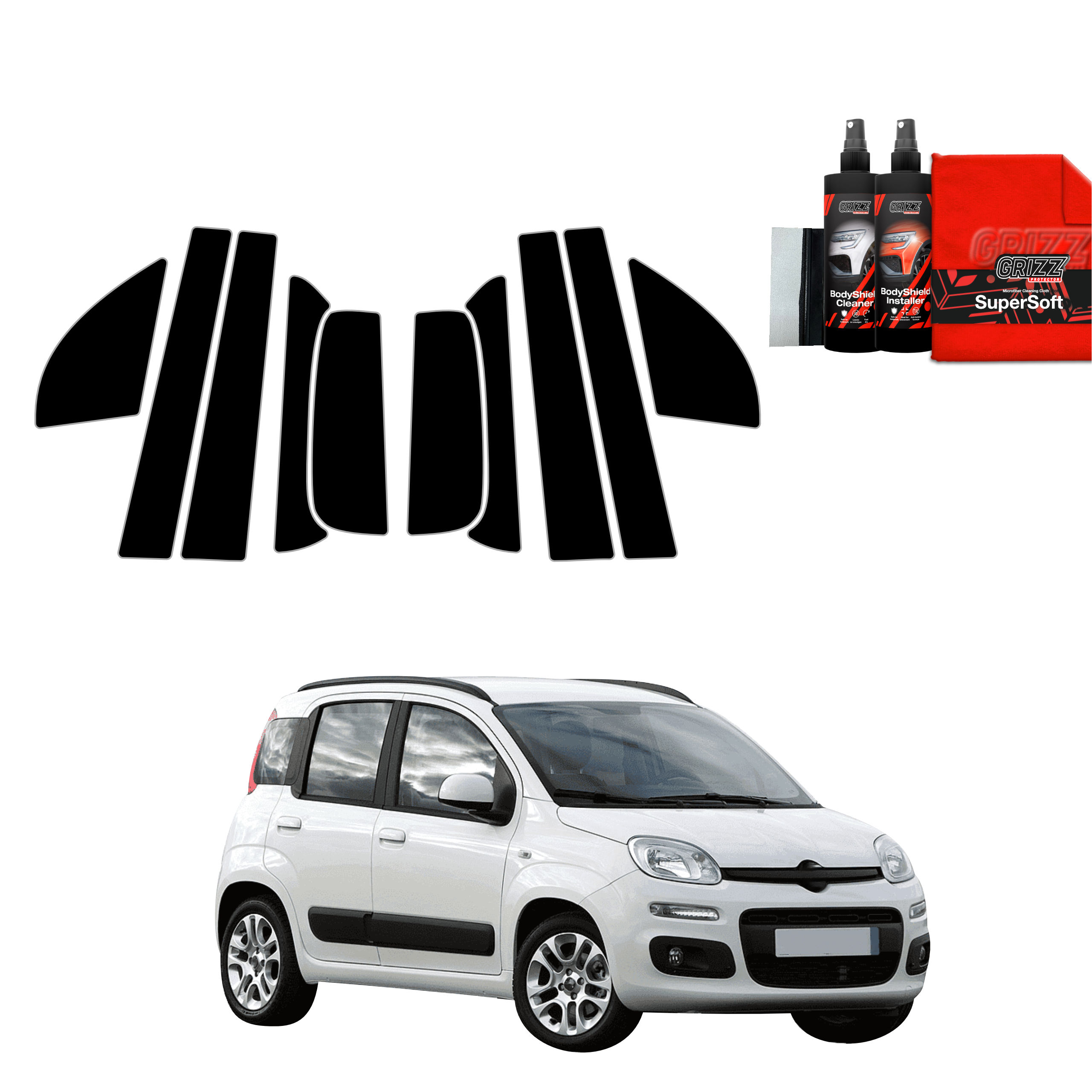10w1 Czarna folia na słupki do Fiat Panda 3 Hatchback 5D (2011-2016)