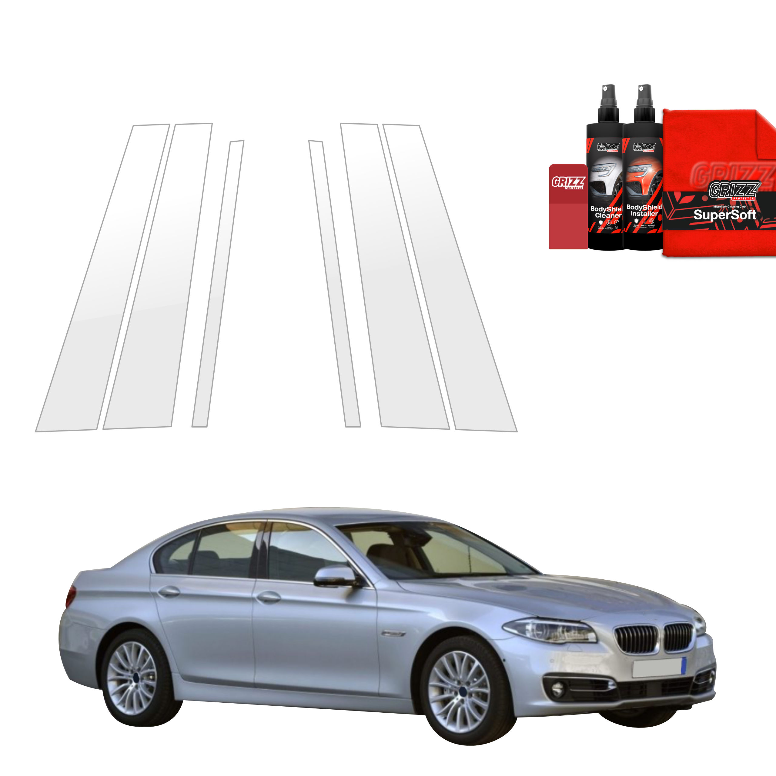 6w1 Folia ochronna na słupki Grizz do BMW 5 F10 Sedan LCI (2012-2017)