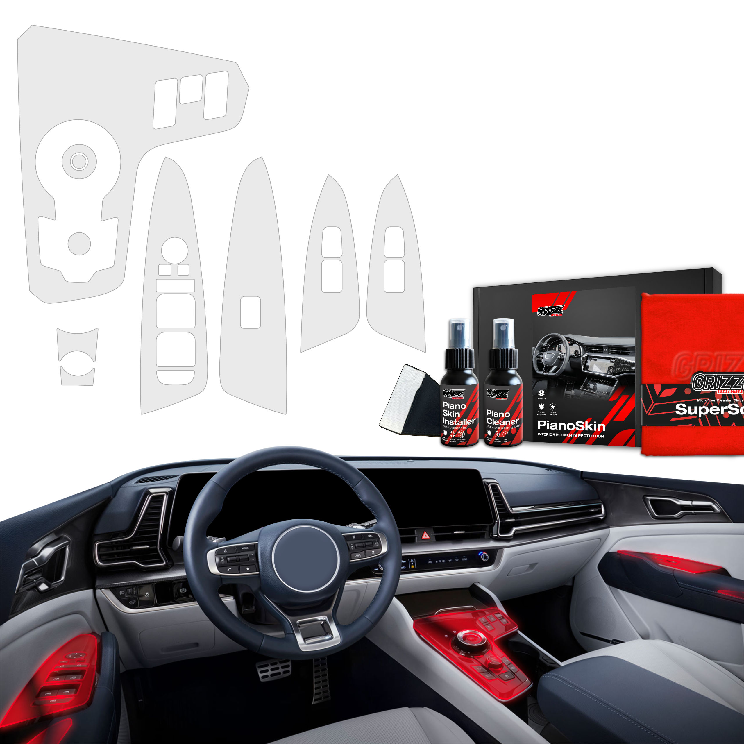6w1 Grizz folia ochronna do wnętrza Kia Sportage 5 (2021-2024) Antyodciskowa PianoSkin