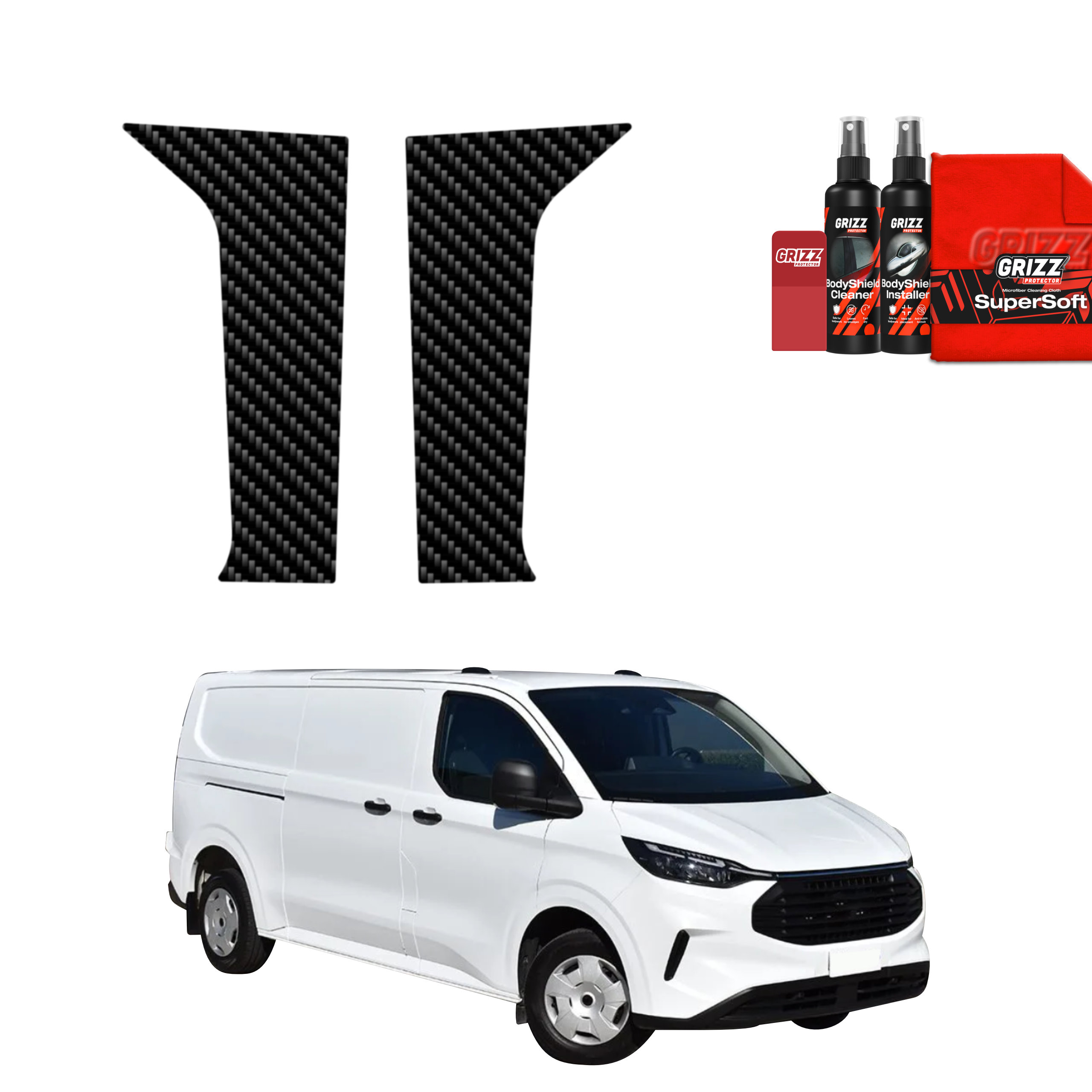 2w1 Folia karbonowa na słupki Grizz do Ford Custom (2023-2026)