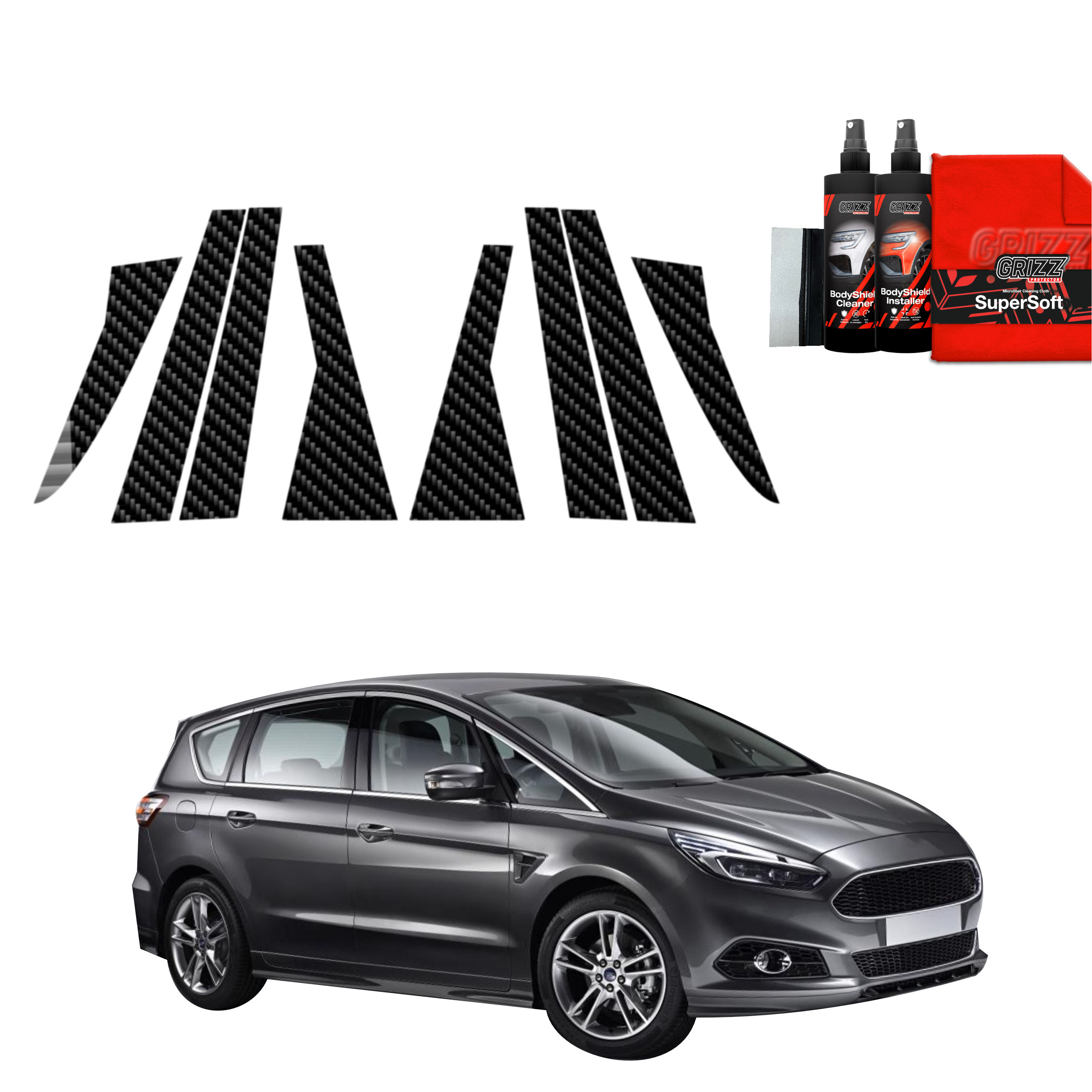 8w1 Folia karbonowa na słupki do Ford S-Max MK2 (2015-2019)