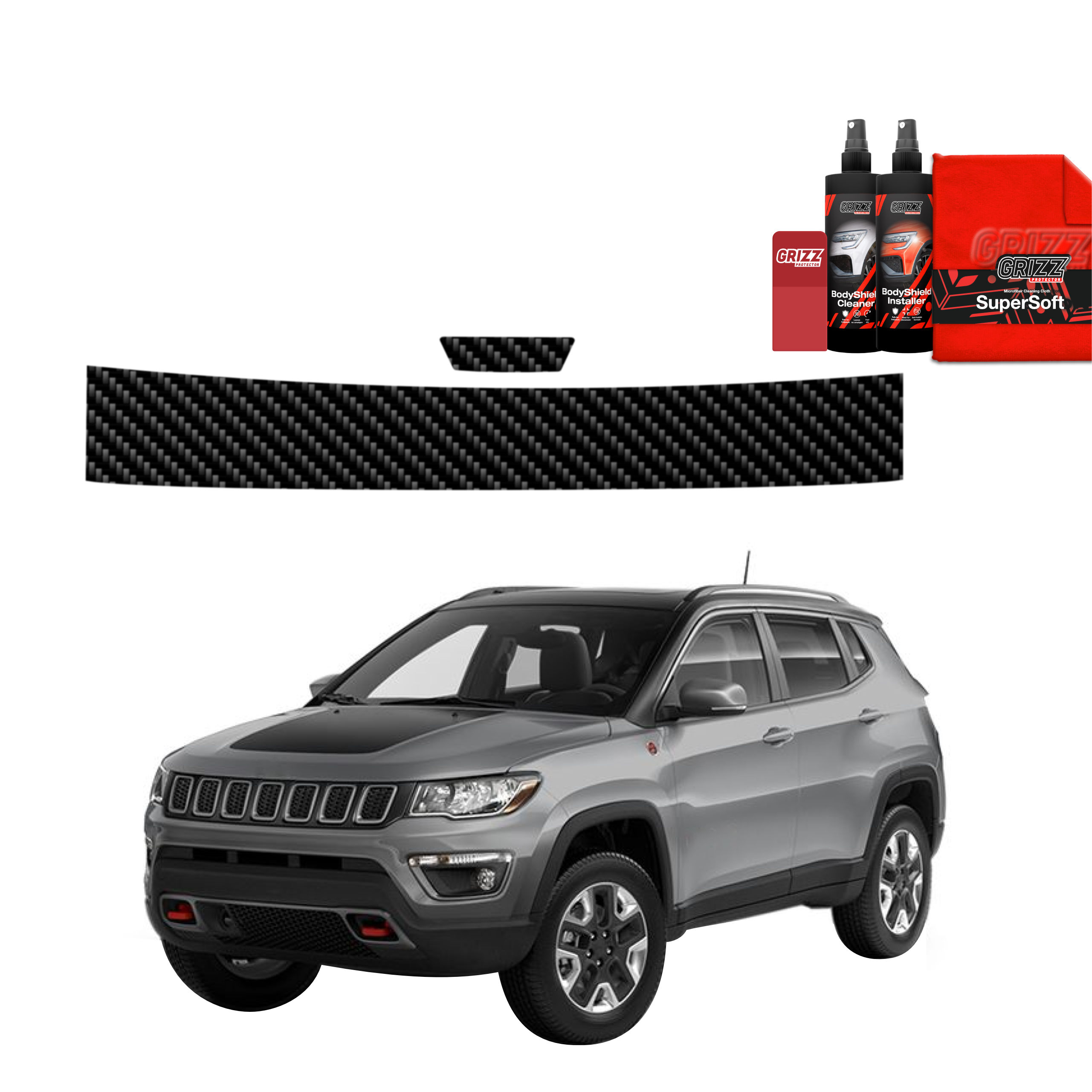 2w1 Folia karbonowa na próg bagażnika i klamkę do Jeep Compass (2020-2024)