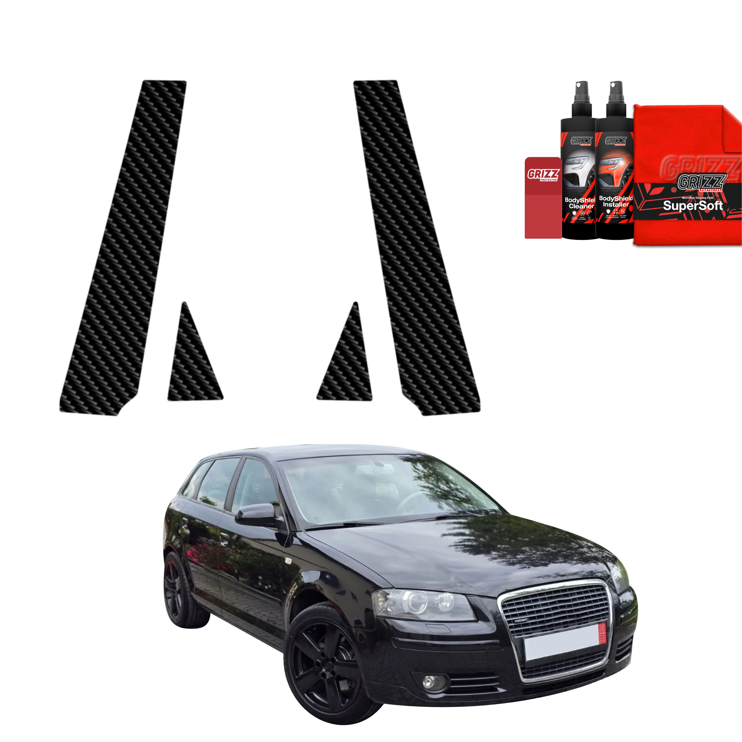 4w1 Czarna folia na słupki do Audi A3 8P Hatchback 5D (2003-2008)