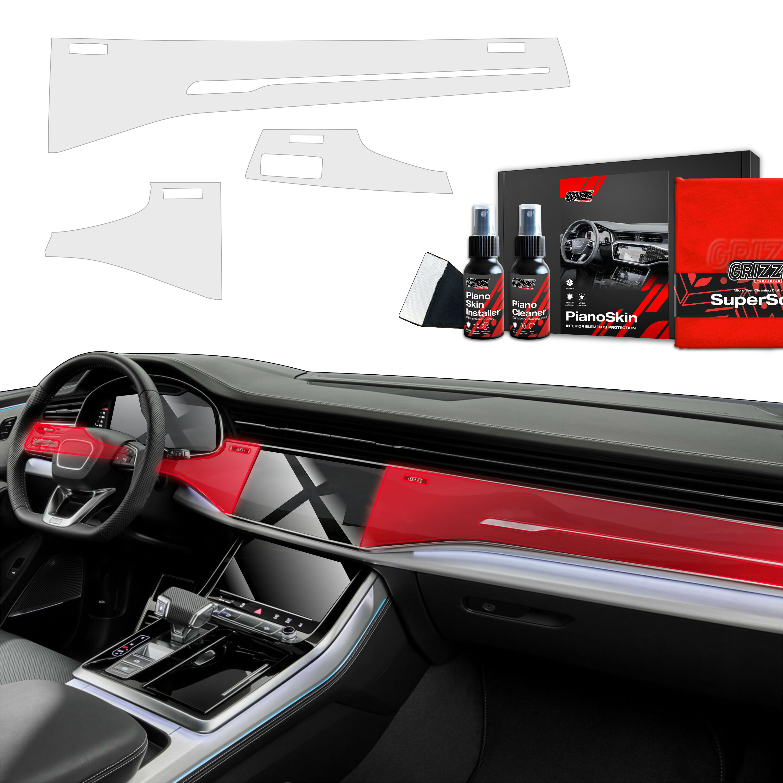 3w1 Grizz folia ochronna do wnętrza Audi RSQ8 (2018-2024) Antyodciskowa PianoSkin
