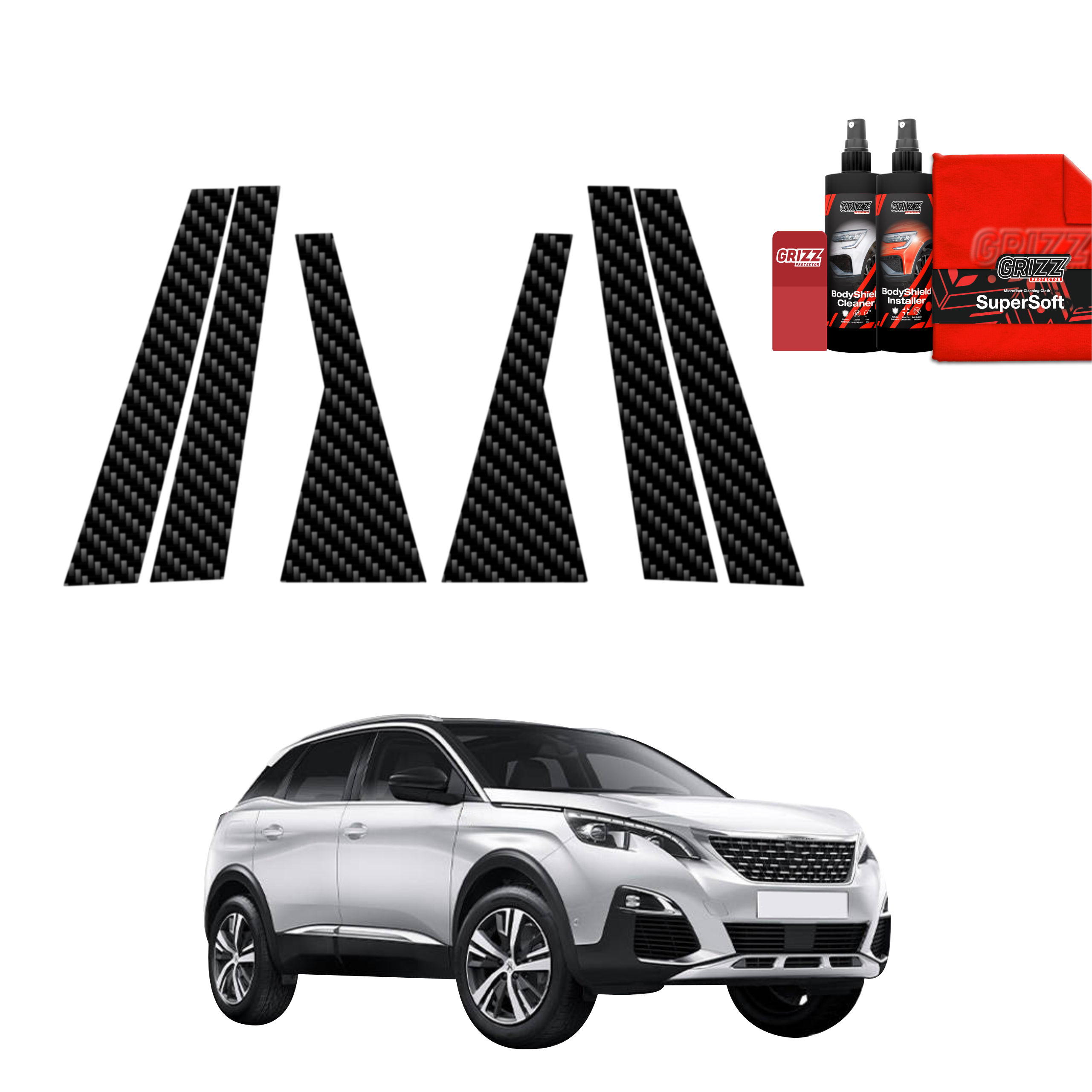 6w1 Folia karbonowa na słupki do Peugeot 3008 (2016-2024)