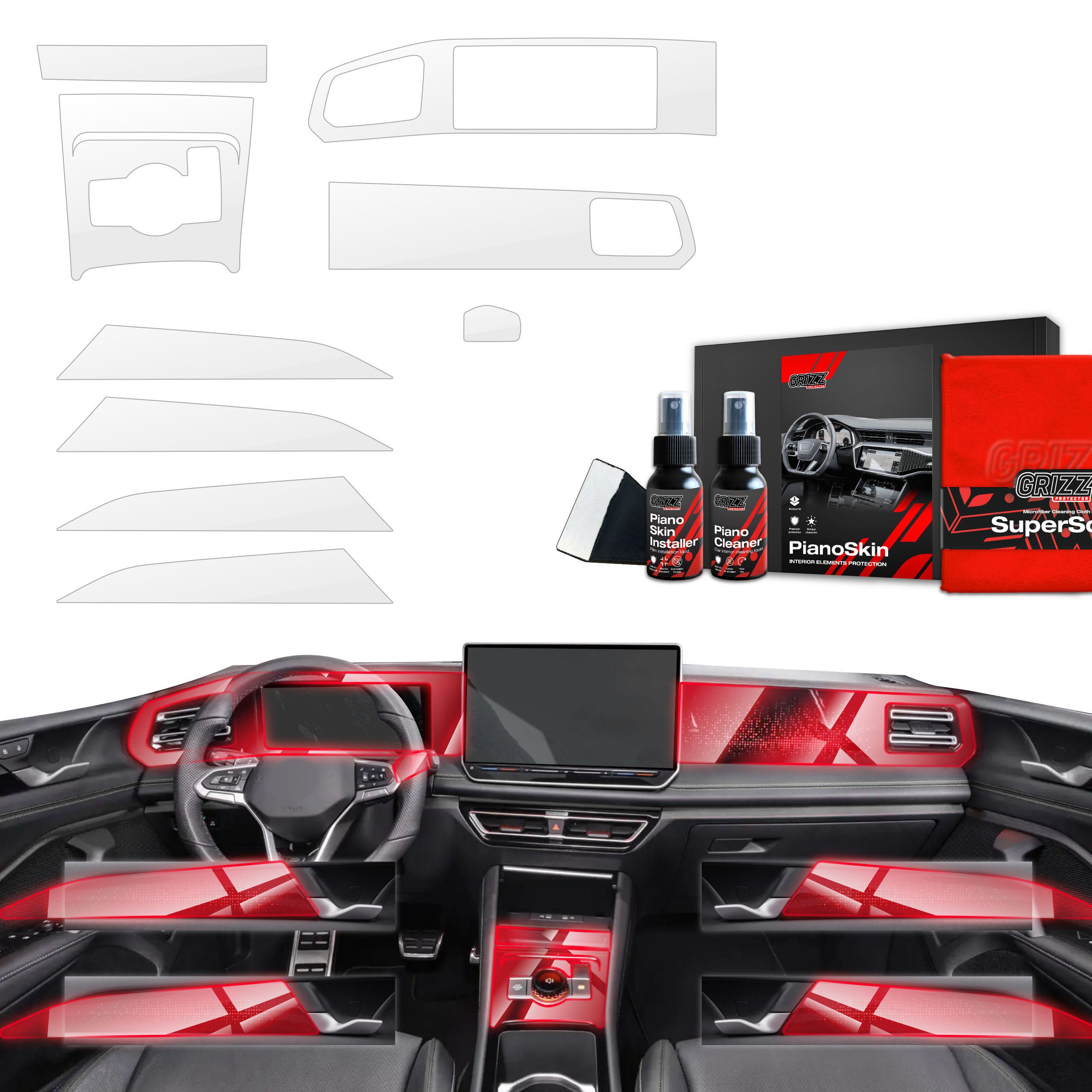 9w1 Grizz folia ochronna do wnętrza Volkswagen VW Tiguan 3 (2024-2026) Bezbarwna PianoSkin