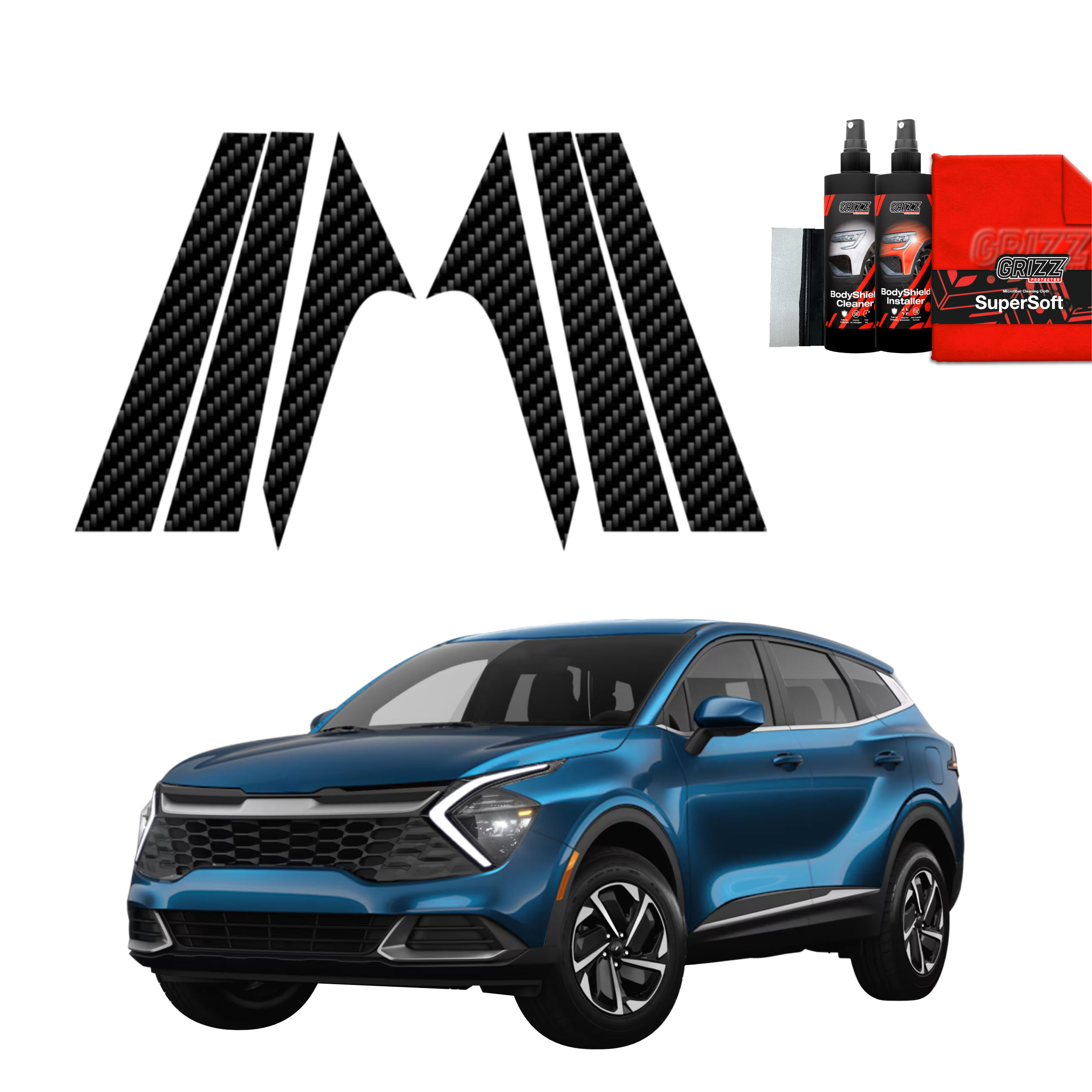 6w1 Folia karbonowa na słupki do Kia Sportage 5 (2021-2025)