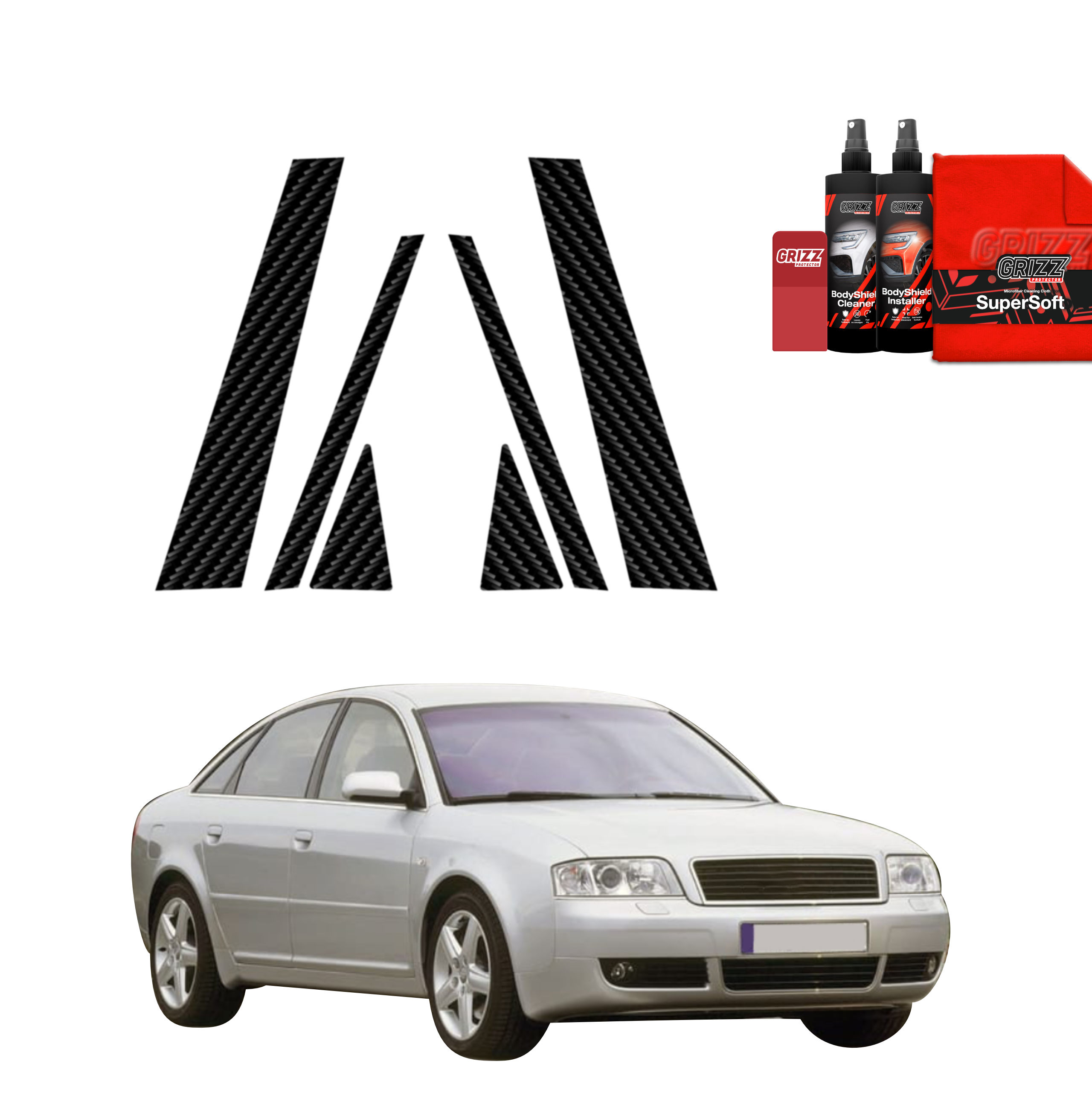 6w1 Folia karbonowa na słupki do Audi A6 C5 Sedan (1997-2004)