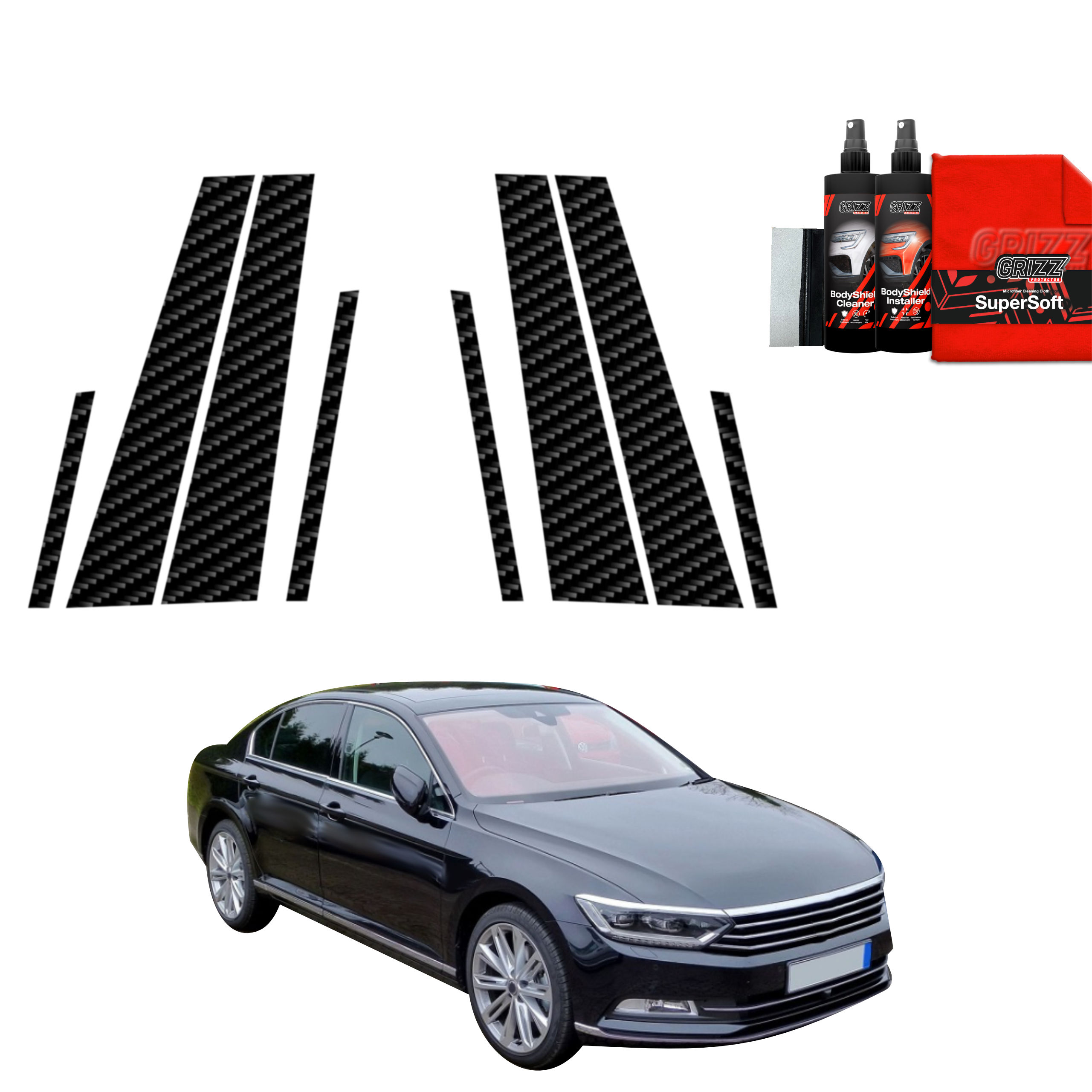 8w1 Folia karbonowa na słupki do Volkswagen Passat B8 Sedan (2014-2022)