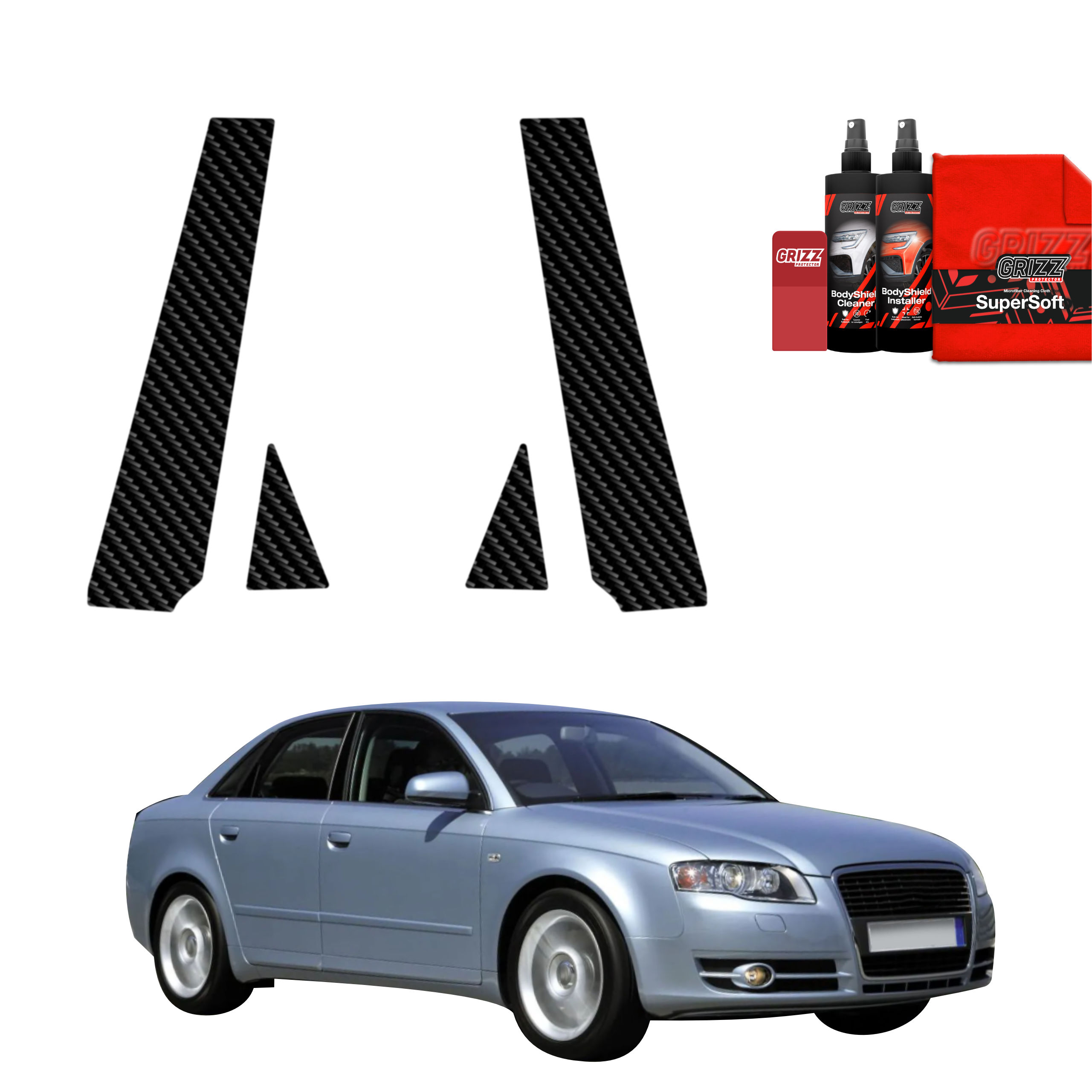 4w1 Folia karbonowa na słupki do Audi A4 B7 Sedan (2004-2008)