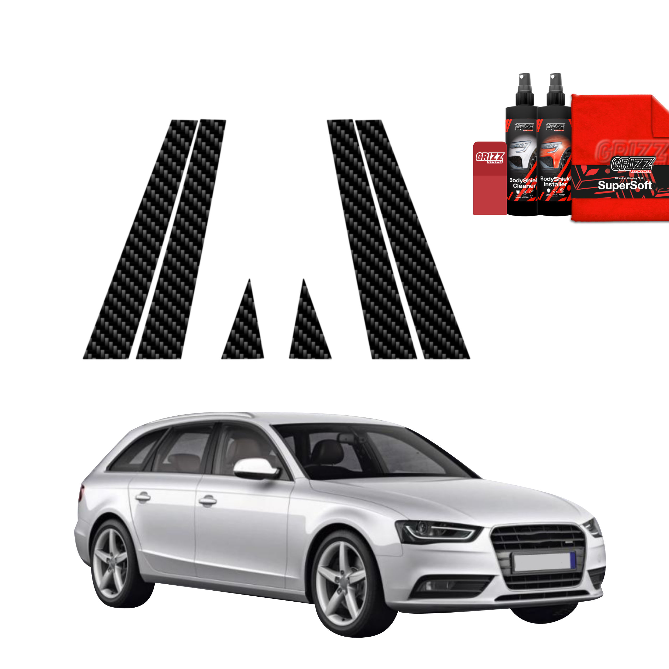 6w1 Folia karbonowa na słupki do Audi A4 B8 Avant Facelifting (2011-2015)