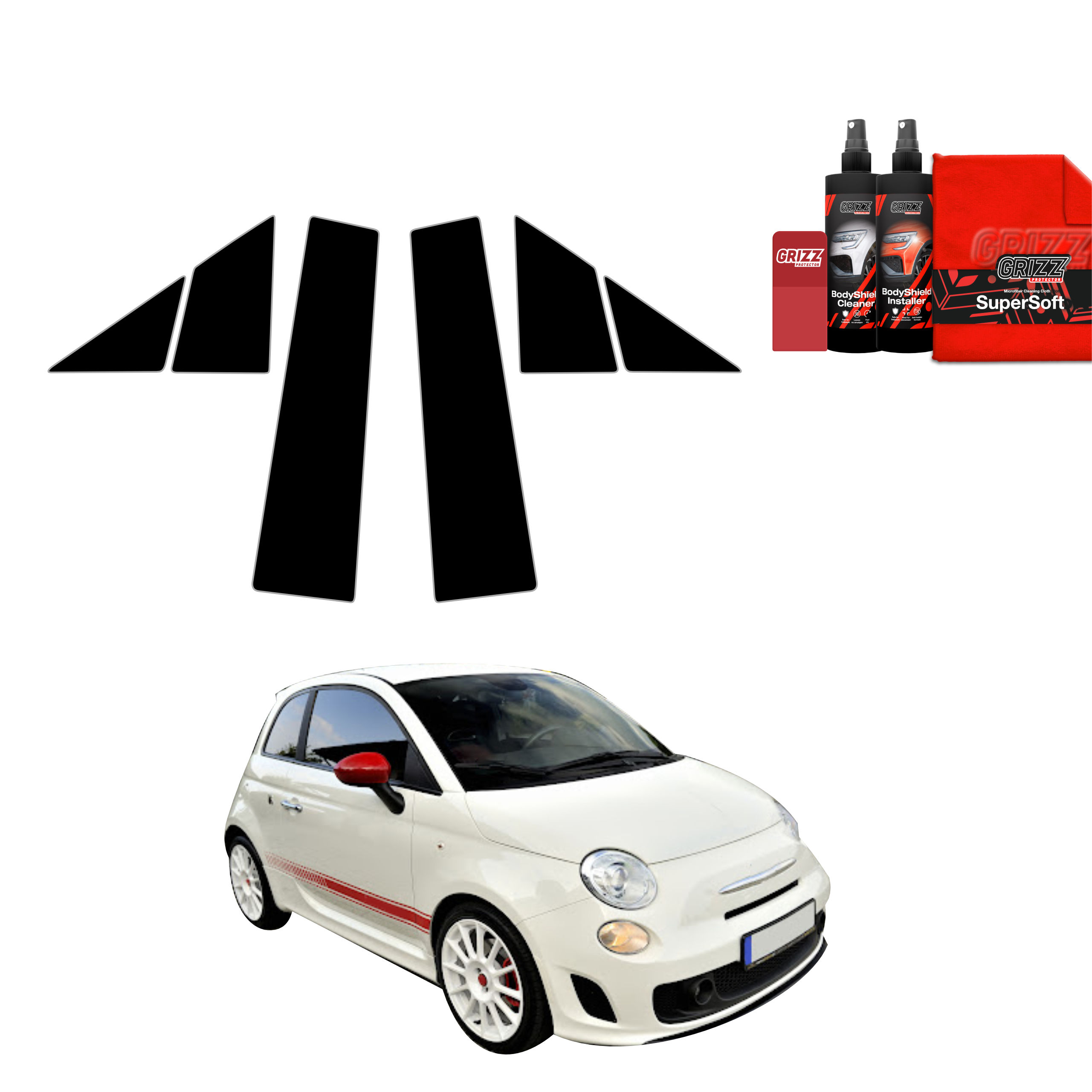 6w1 Czarna folia na słupki do Abarth 500 (2016-2023)