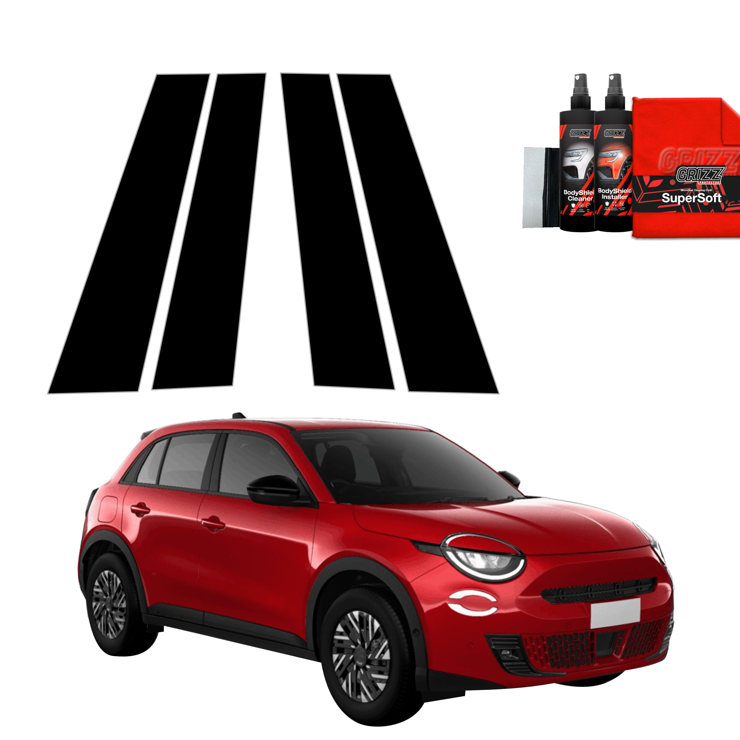 4w1 Czarna folia na słupki do Fiat 600 (2023-2026)