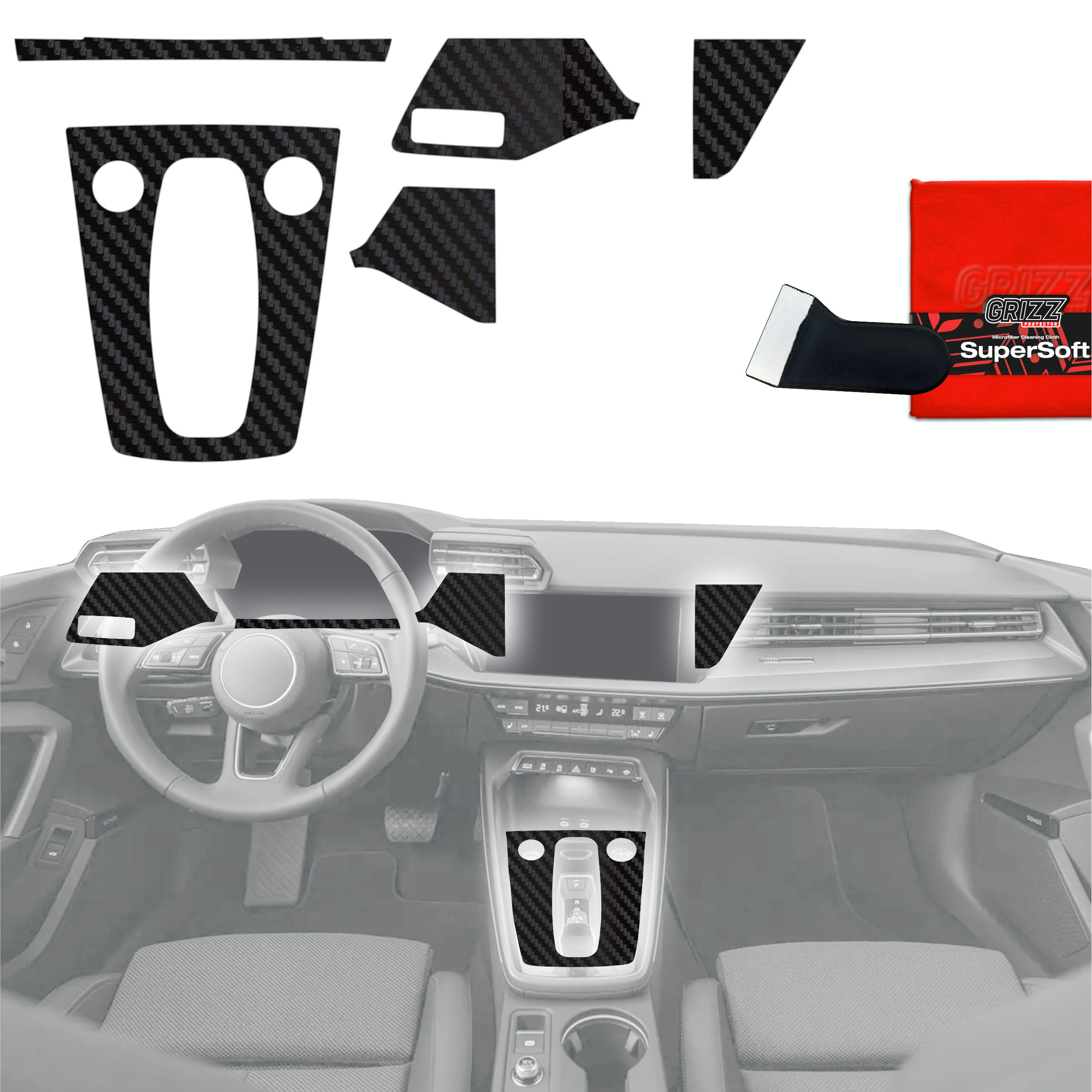 Folia do wnętrza Audi A3 8Y Facelift (2024-2026) GRIZZ 5w1 Karbonowa Antyodciskowa