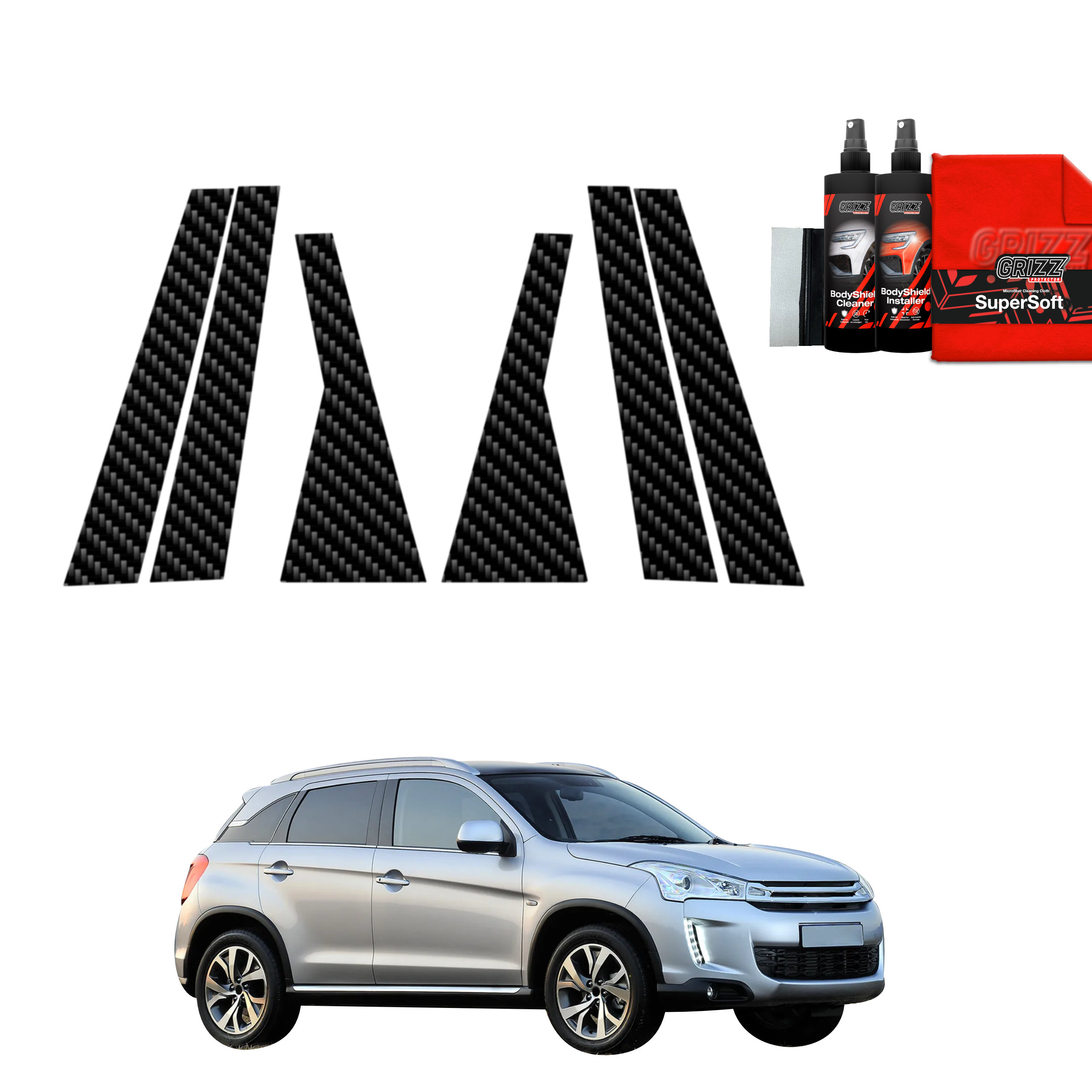 6w1 Folia karbonowa na słupki do Citroen C4 Aircross (2012-2017)