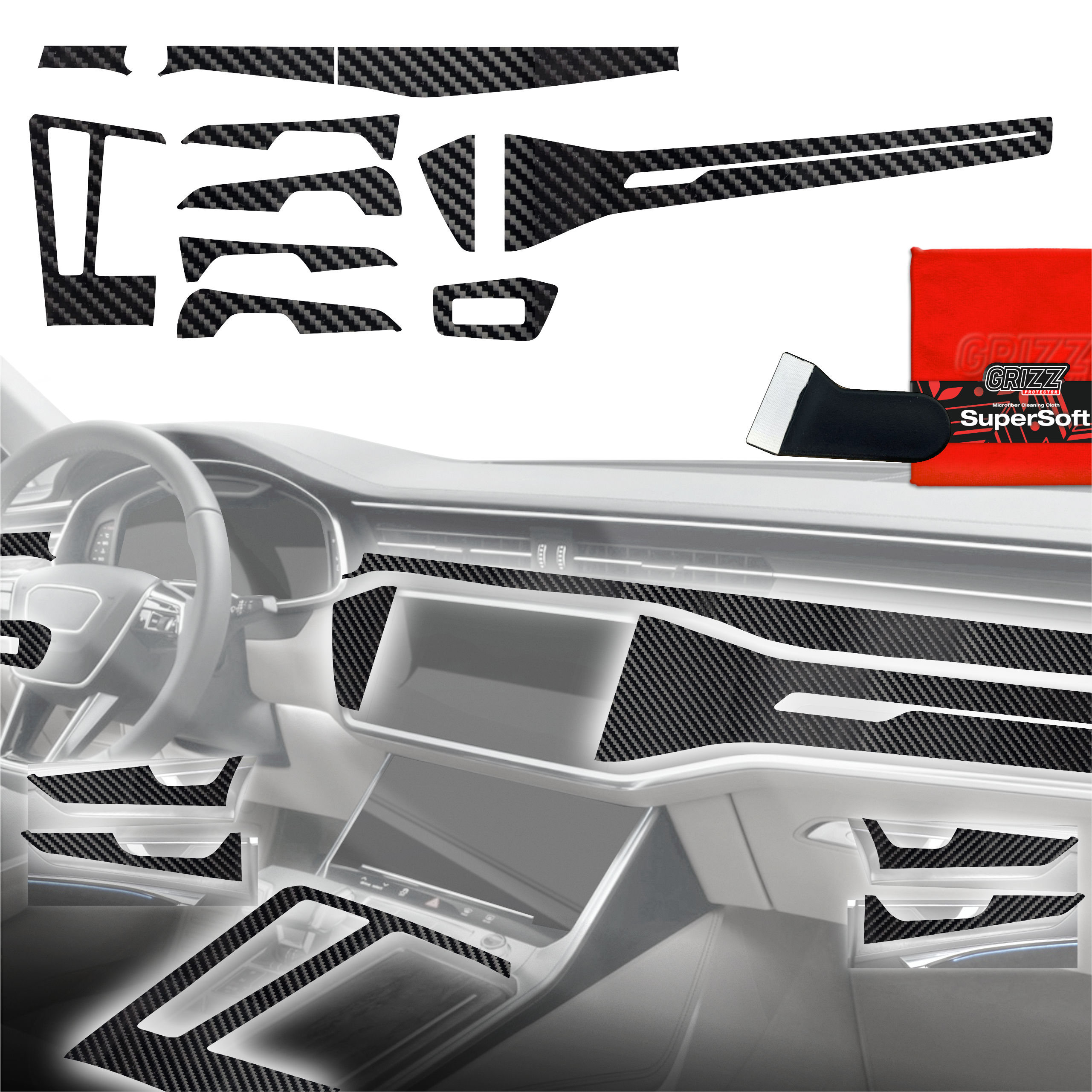 Folia do wnętrza Audi A7 C8 (2018-2025) GRIZZ 11w1 Karbonowa Połyskująca