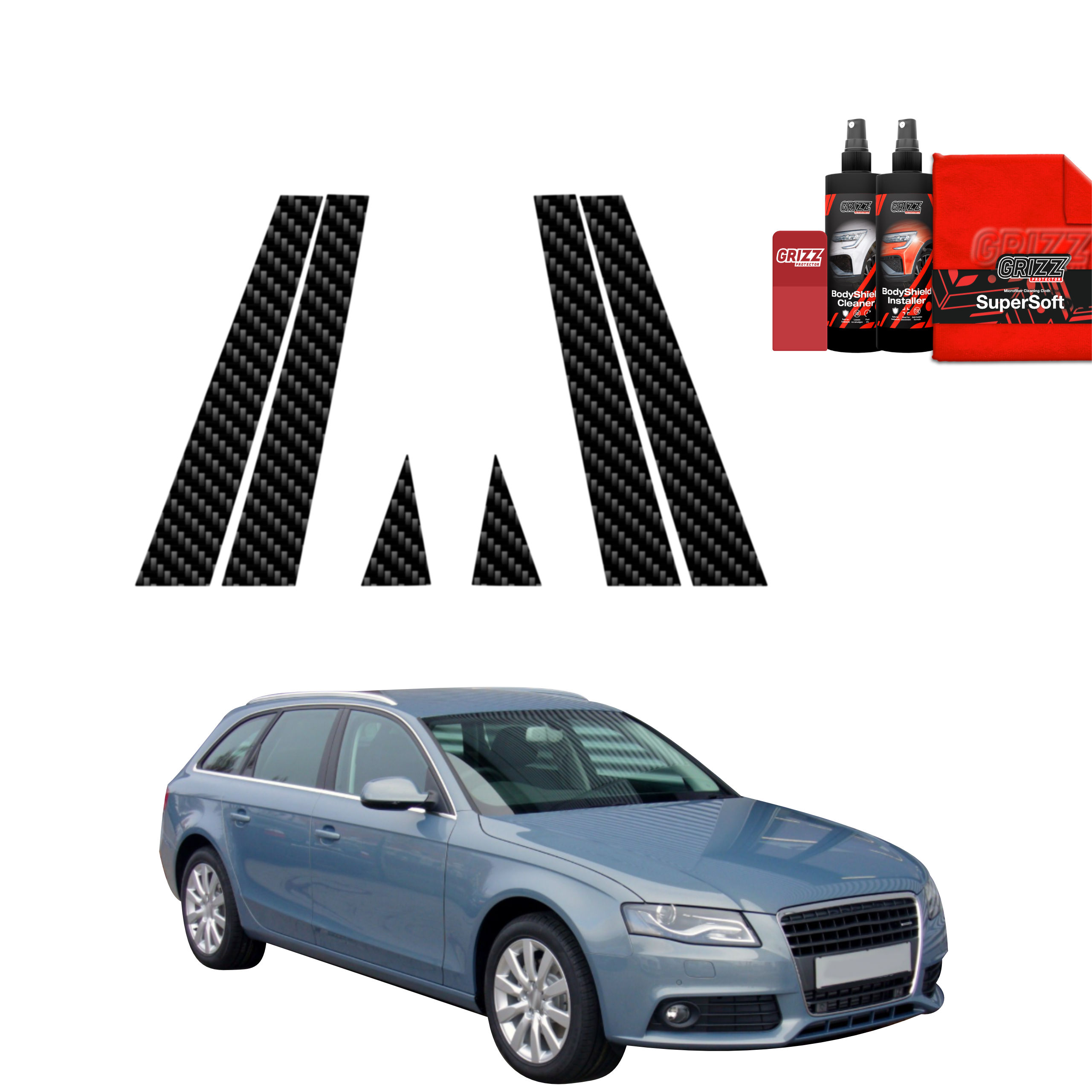 6w1 Folia karbonowa na słupki do Audi A4 B8 Avant (2007-2011)