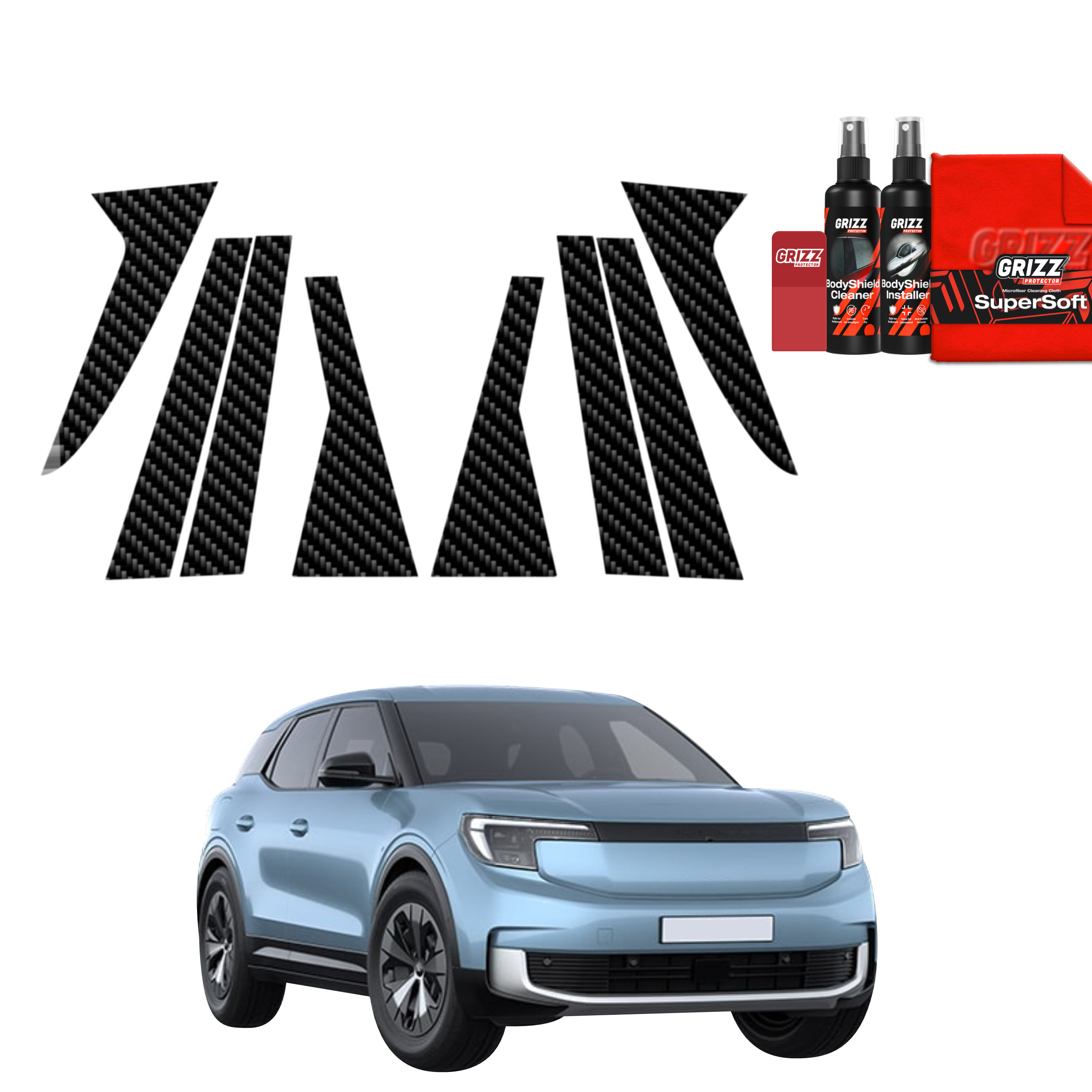 8w1 Folia karbonowa na słupki Grizz do Ford Explorer EV (2024-2026)
