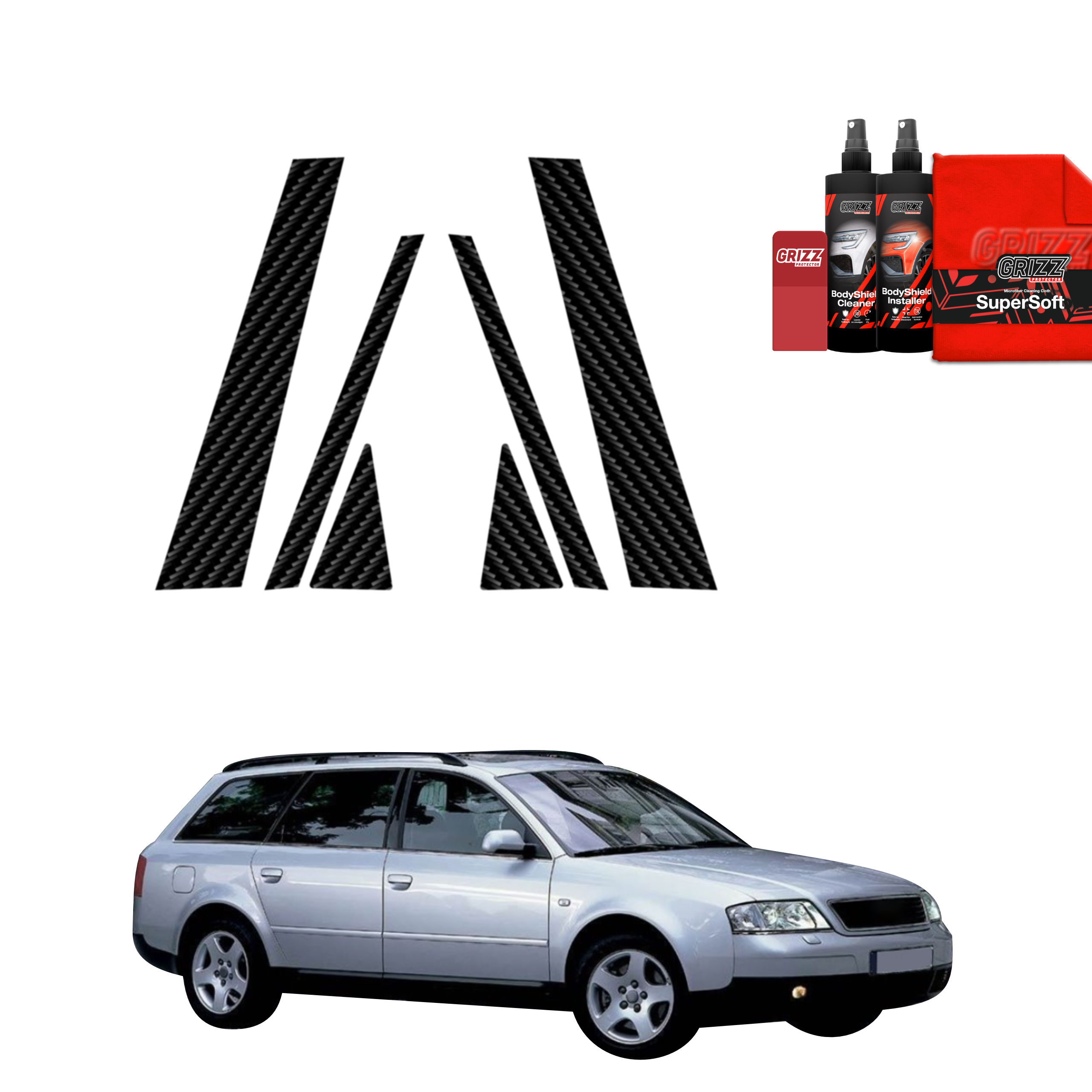 6w1 Folia karbonowa na słupki do Audi A6 C5 Avant (1998-2004)
