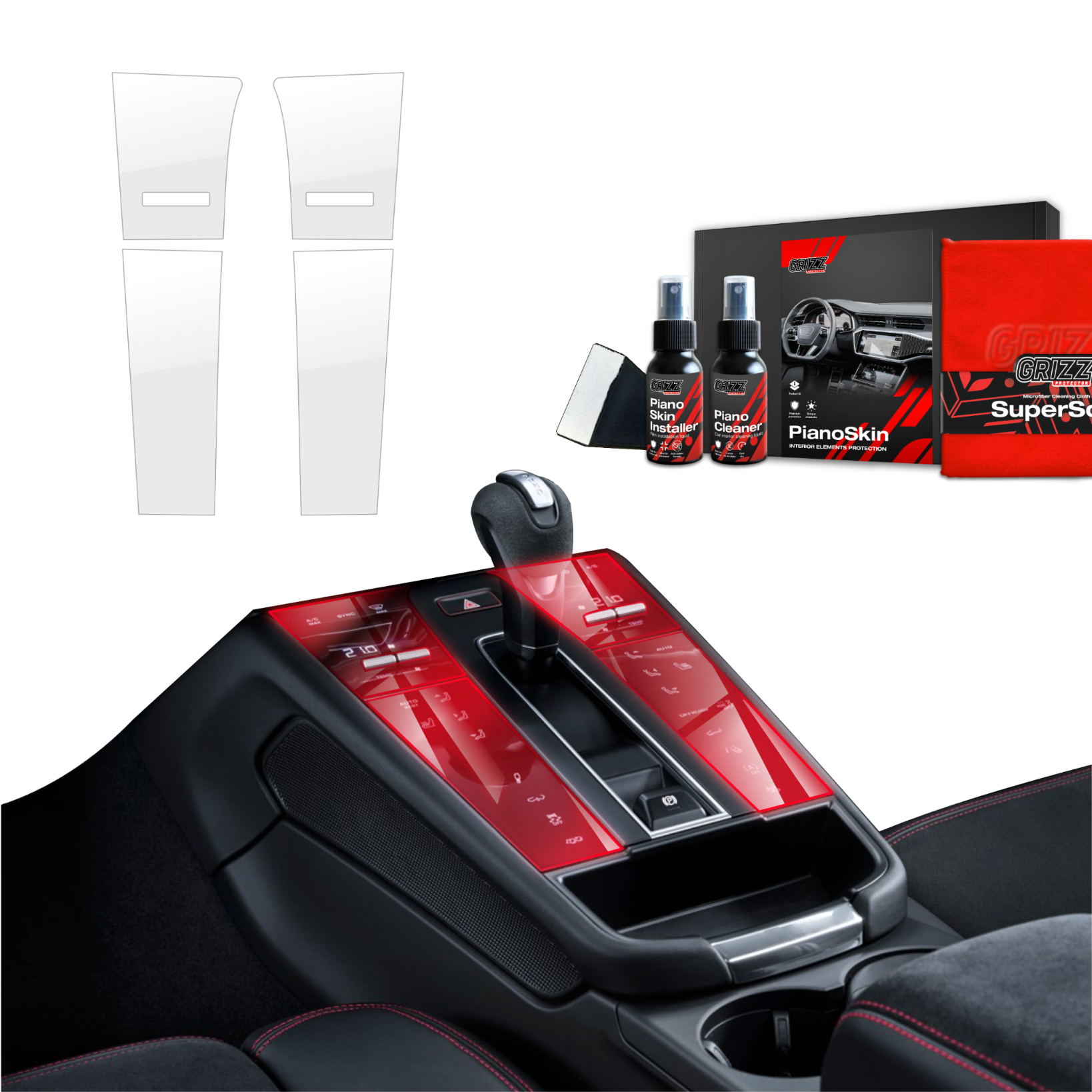 4w1 Grizz folia ochronna do wnętrza Porsche Macan T (2021-2024) Bezbarwna PianoSkin