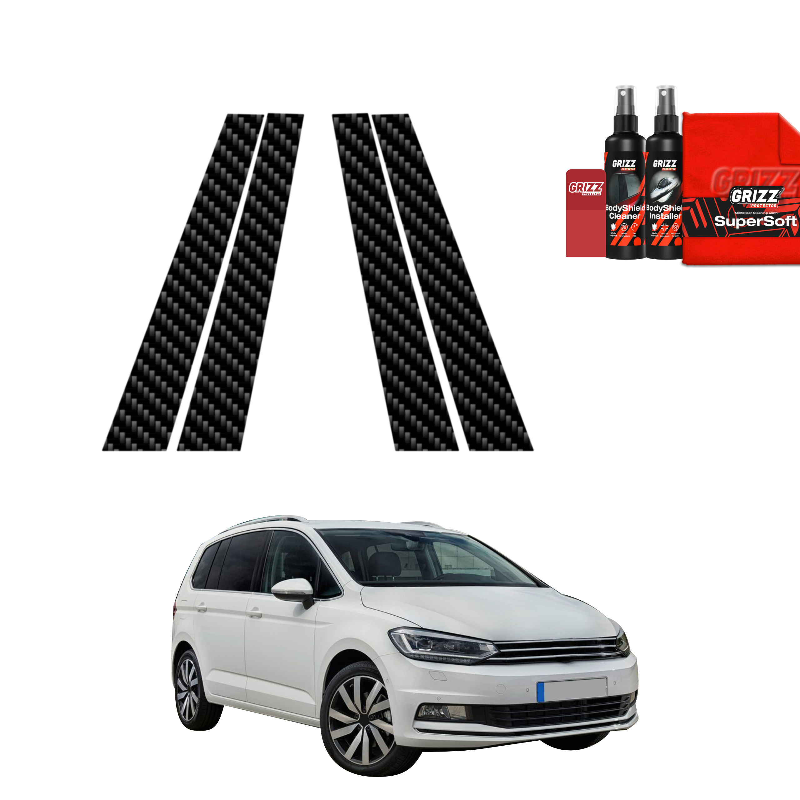 4w1 Folia karbonowa na słupki Grizz do Volkswagen Touran II MPV 5D (2016)